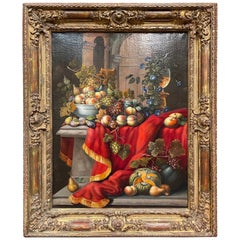 Antique 19th Century French Still Life Oil Painting in Gilt Frame Signed D. Giuseppe