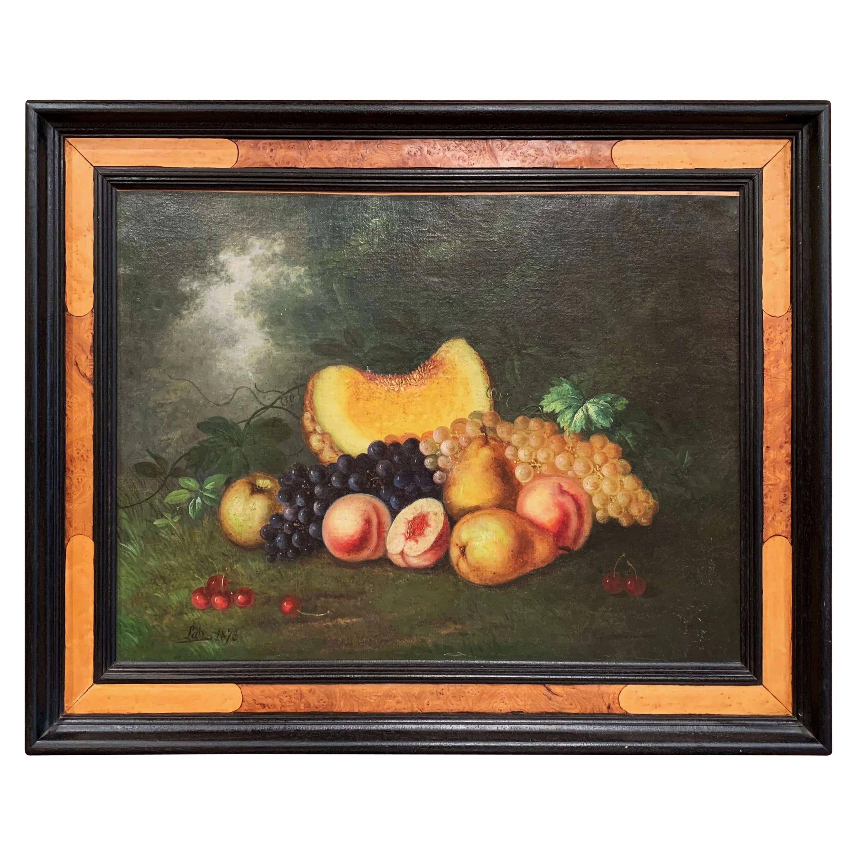 19th Century French Still Life Oil Painting on Canvas Signed and Dated 1878