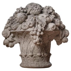 19th Century, French Stone Basket of Fruit