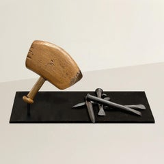 19th Century French Stone Carver's Hammer and Chisels on Custom Stand