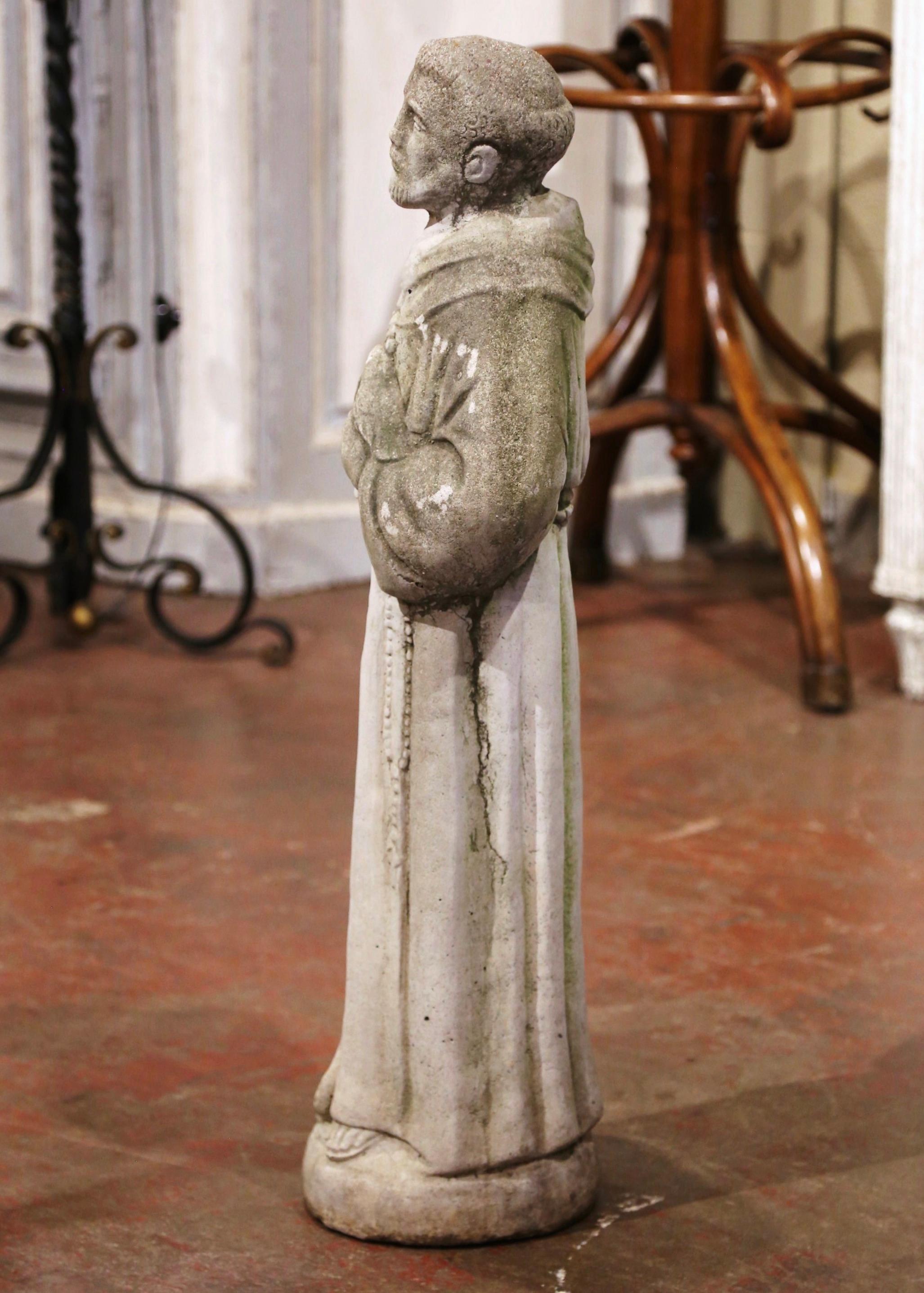 19th Century French Stone Statue of St. Francis with Bird, Patron of Animals In Excellent Condition In Dallas, TX
