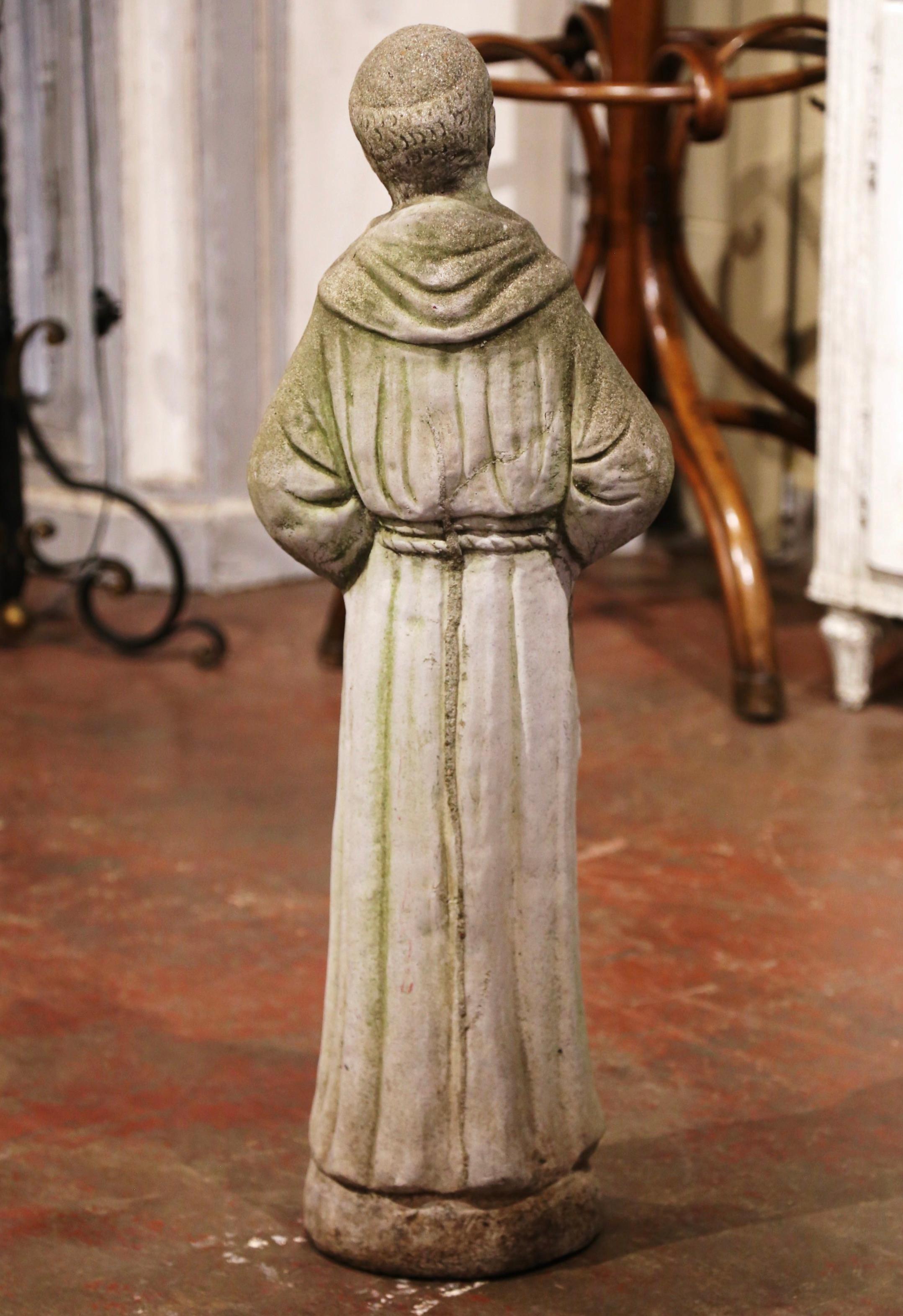 19th Century French Stone Statue of St. Francis with Bird, Patron of Animals 1