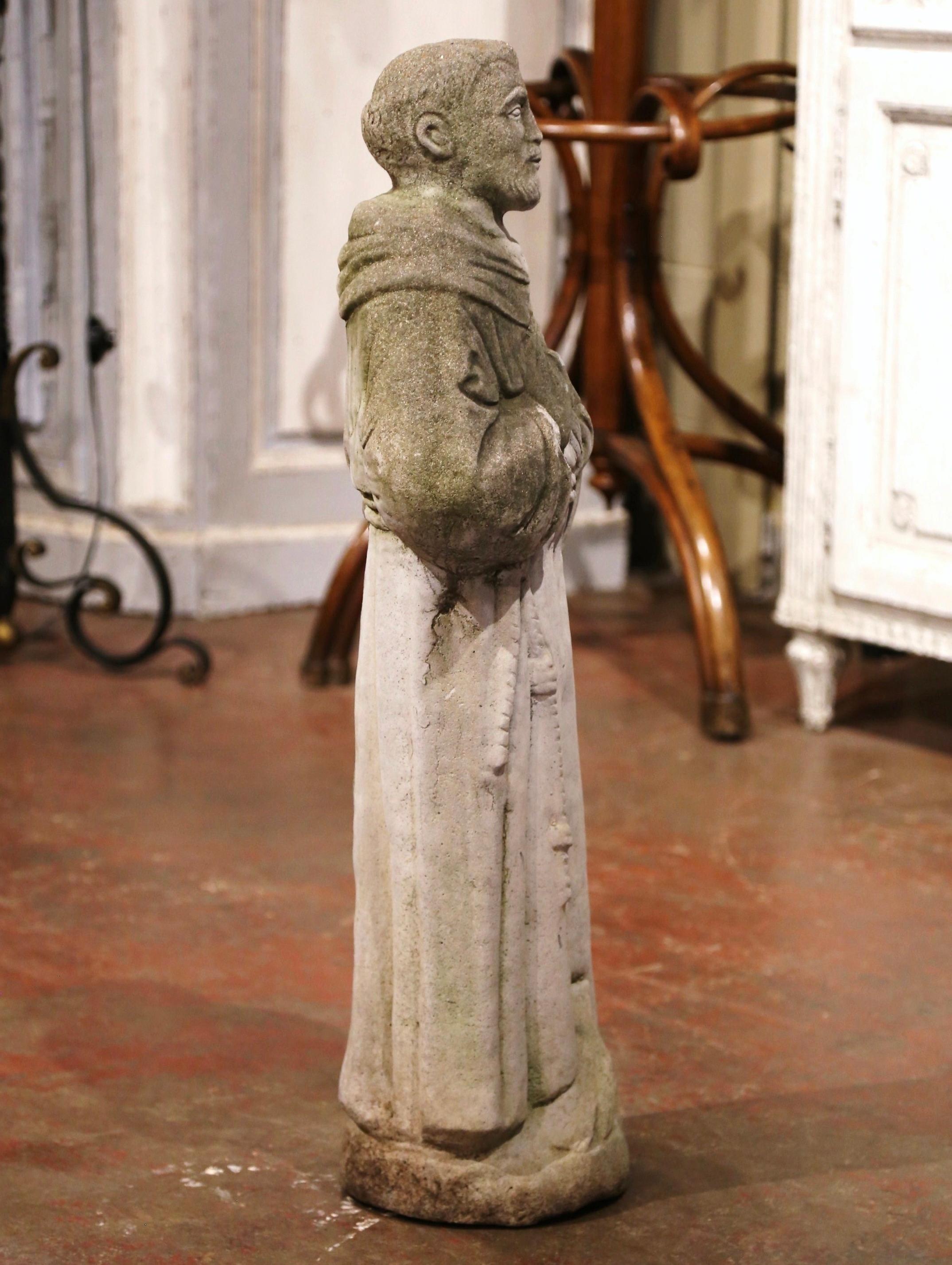 19th Century French Stone Statue of St. Francis with Bird, Patron of Animals 3
