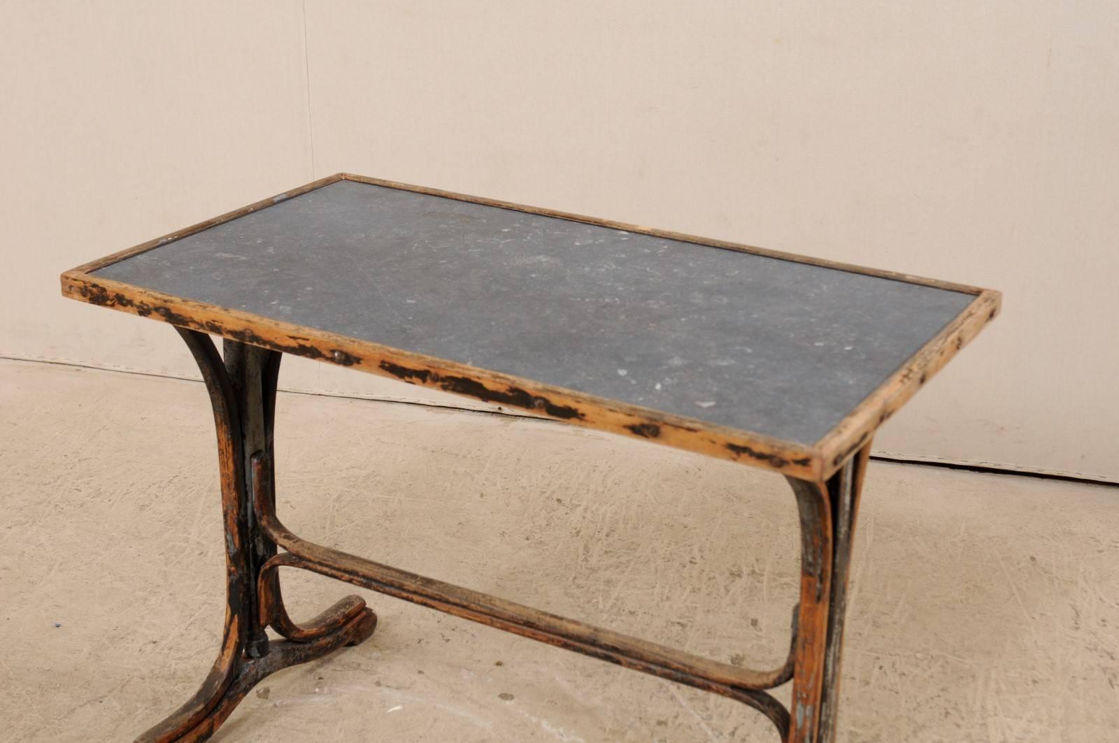 19th Century French Stone Top Desk with Beautifully Patinated Trestle Wood Base In Good Condition In Atlanta, GA