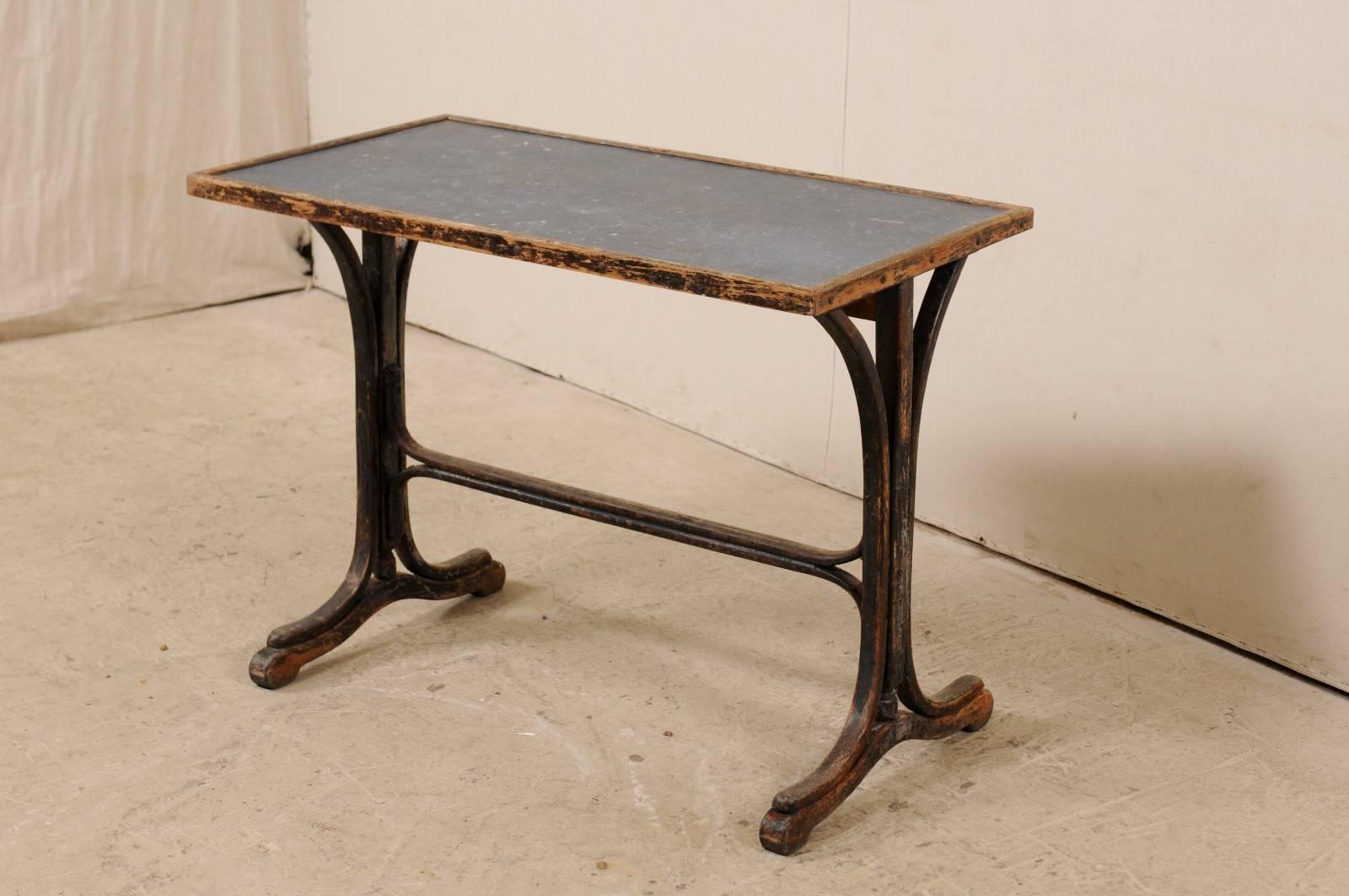 19th Century French Stone Top Desk with Beautifully Patinated Trestle Wood Base 1