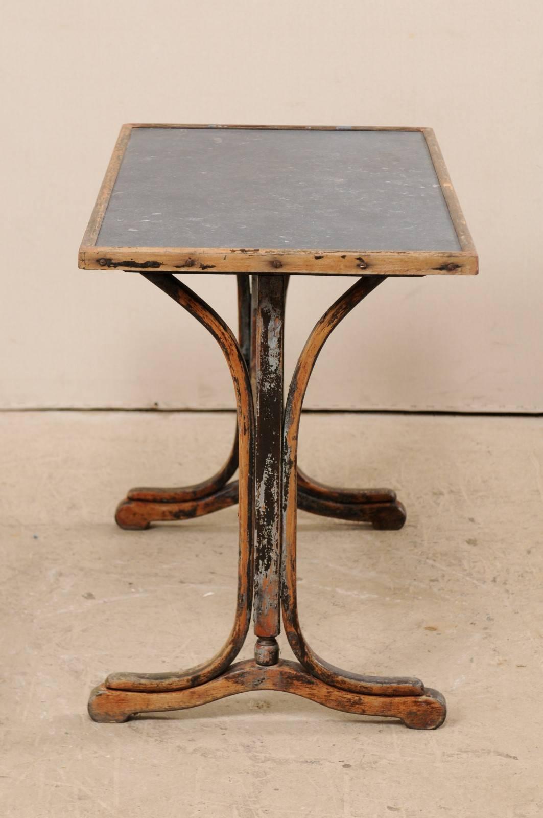 19th Century French Stone Top Desk with Beautifully Patinated Trestle Wood Base 2