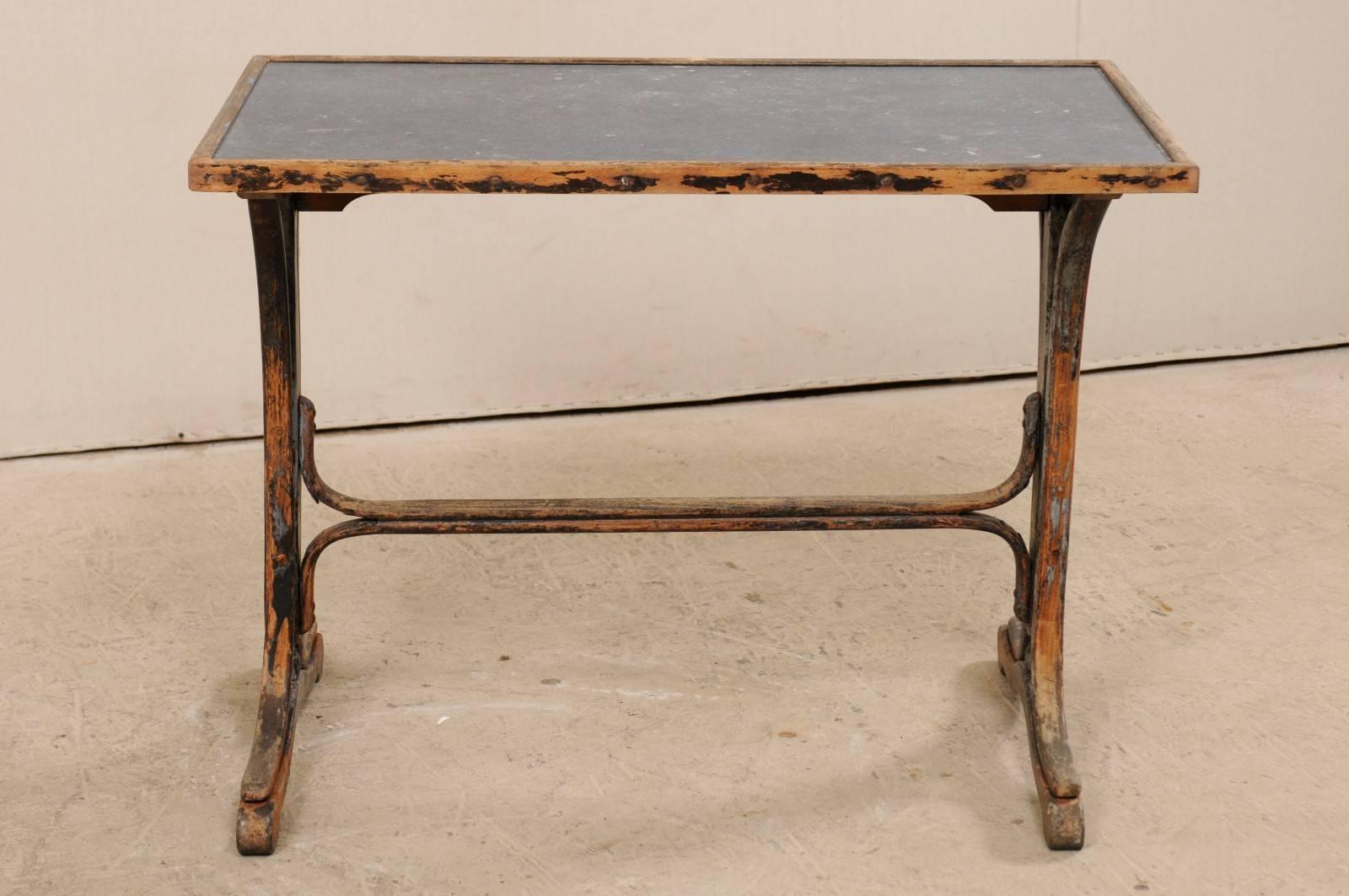 19th Century French Stone Top Desk with Beautifully Patinated Trestle Wood Base 3