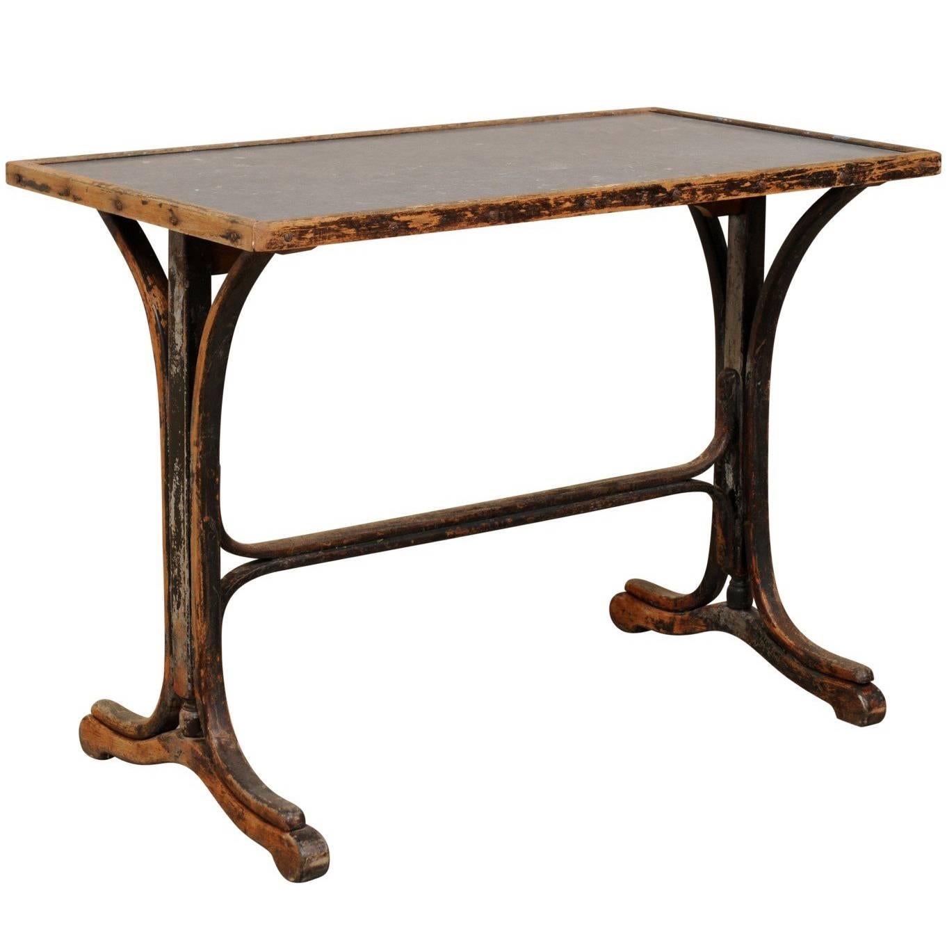 19th Century French Stone Top Desk with Beautifully Patinated Trestle Wood Base