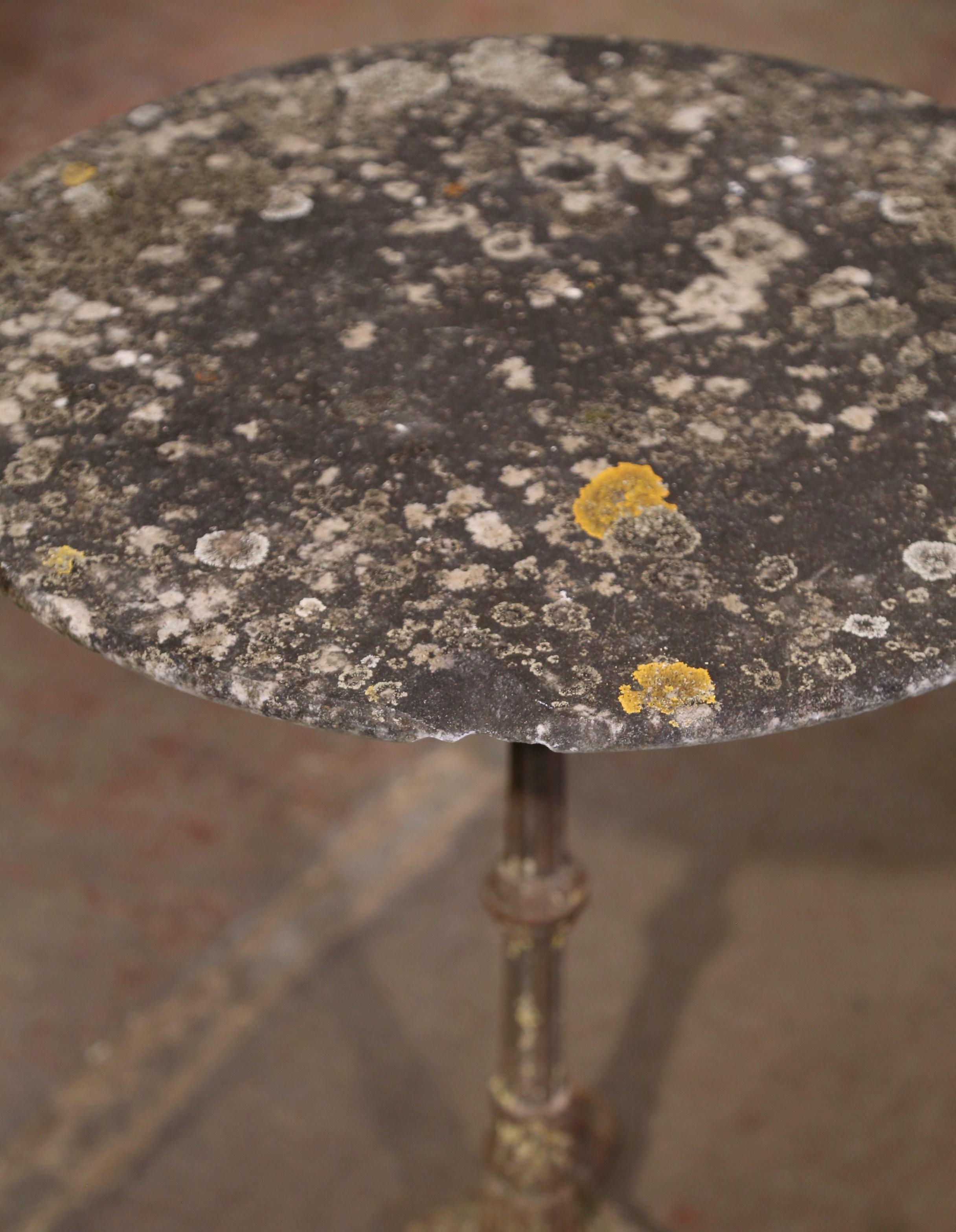 19th Century French Stone Top Iron Bistrot Pedestal Table from Normandy For Sale 6