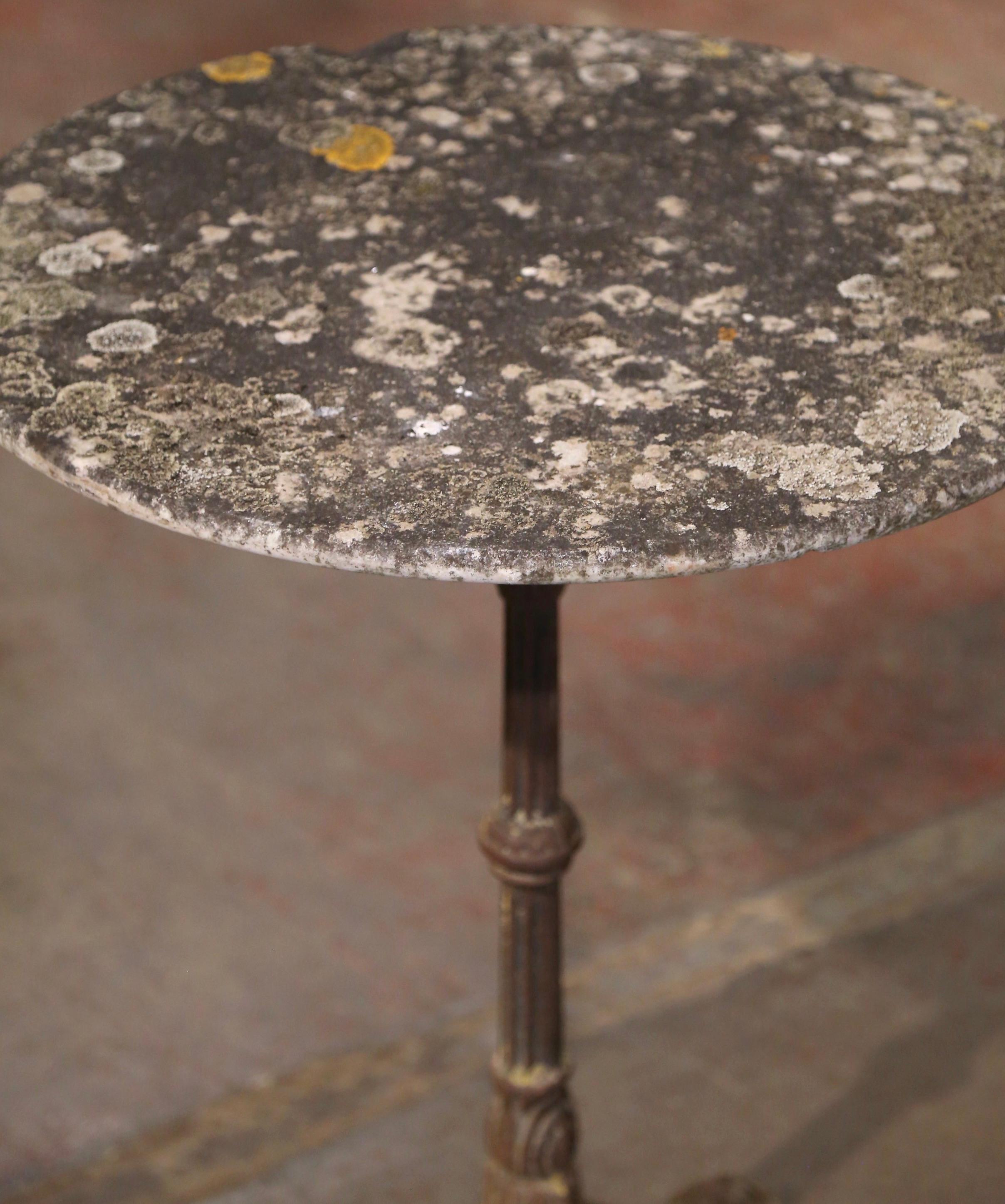 Napoleon III 19th Century French Stone Top Iron Bistrot Pedestal Table from Normandy For Sale