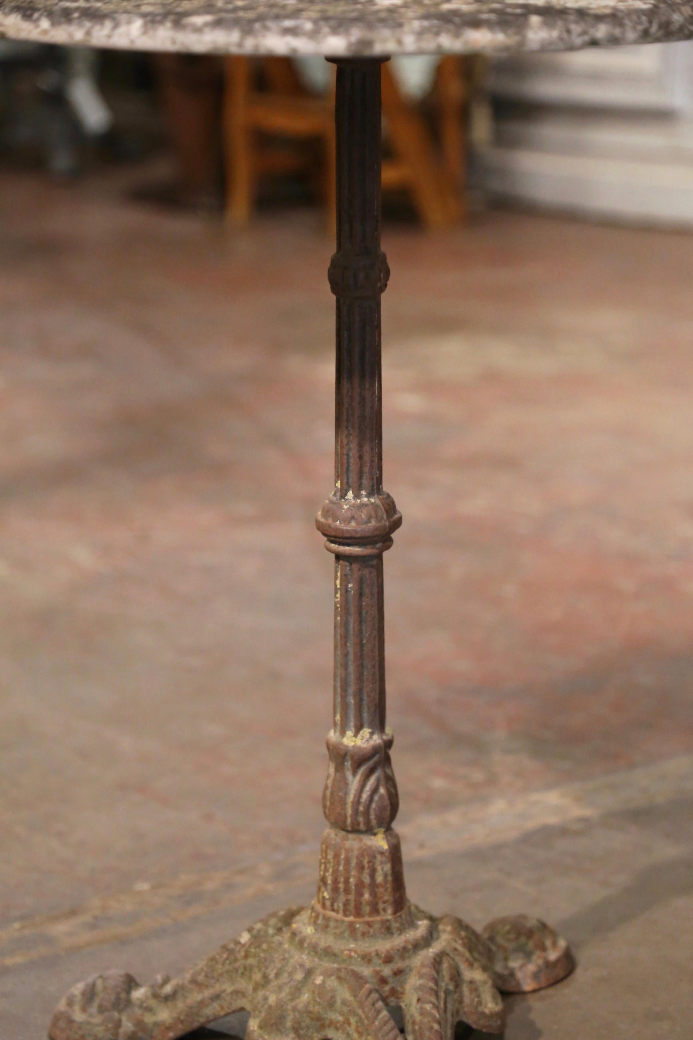 Hand-Crafted 19th Century French Stone Top Iron Bistrot Pedestal Table from Normandy For Sale