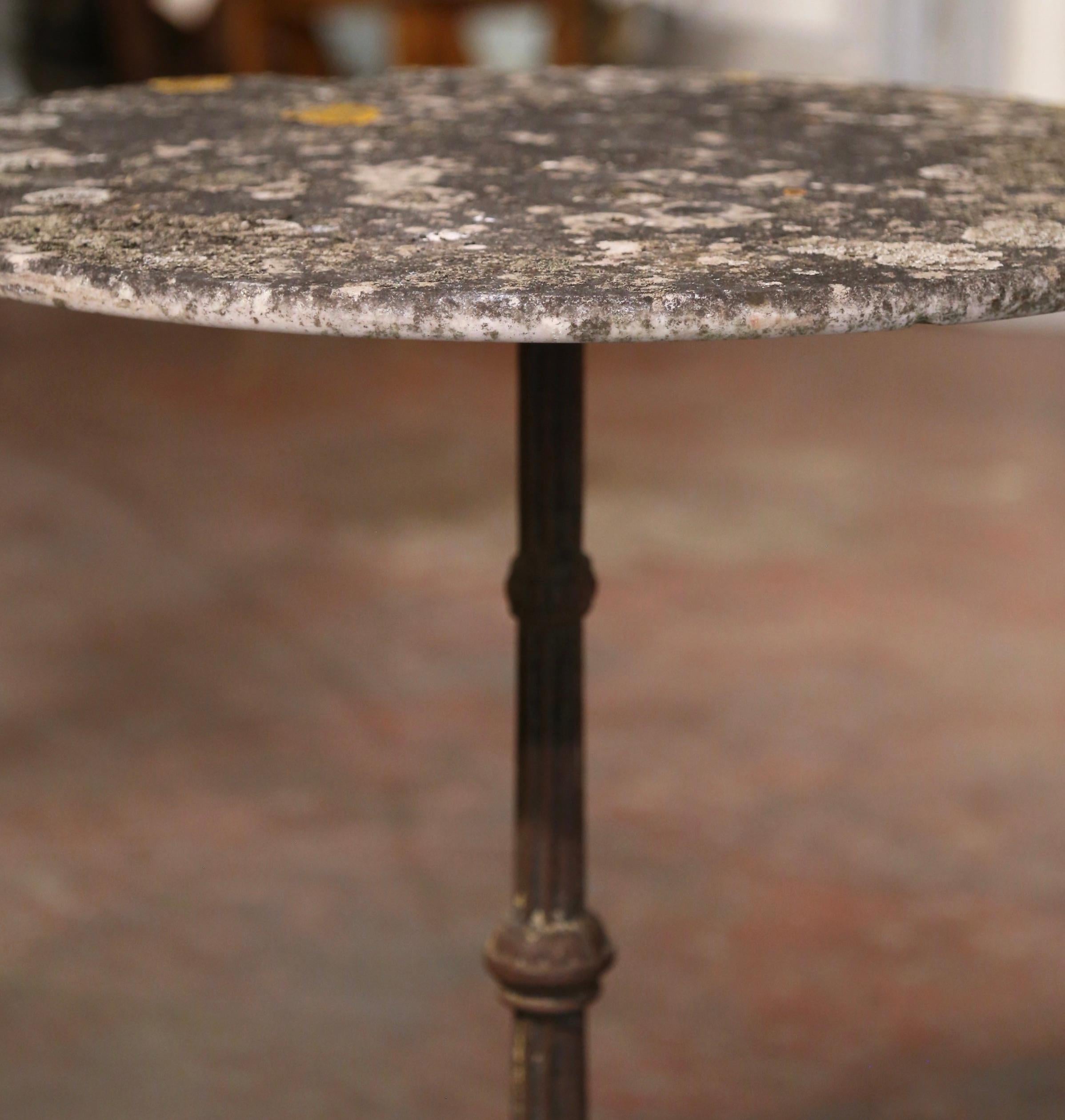 19th Century French Stone Top Iron Bistrot Pedestal Table from Normandy For Sale 3