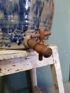19th Century French Stoneware Keg with Blue Spotted Glaze