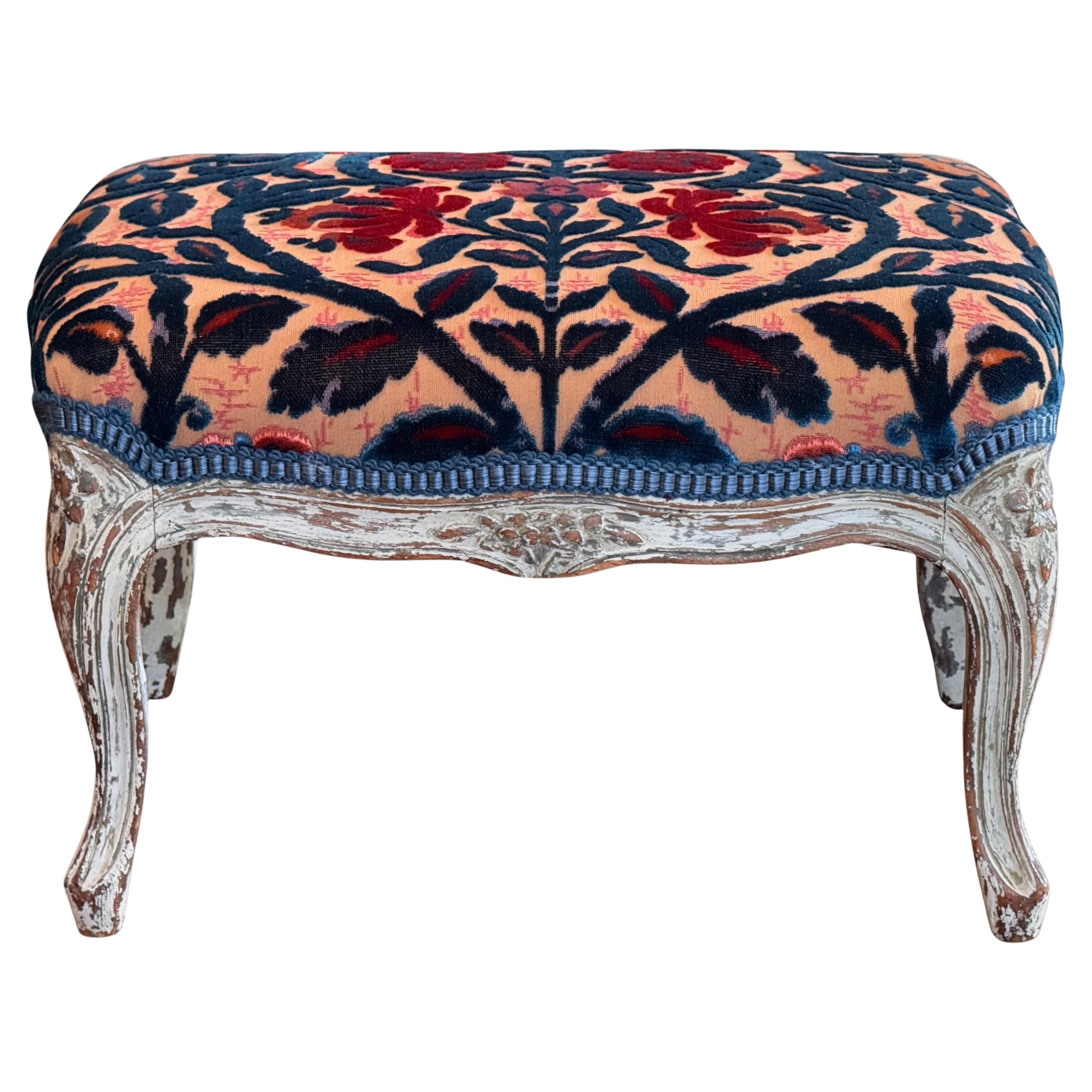 19th Century French Stool With Carved Frame