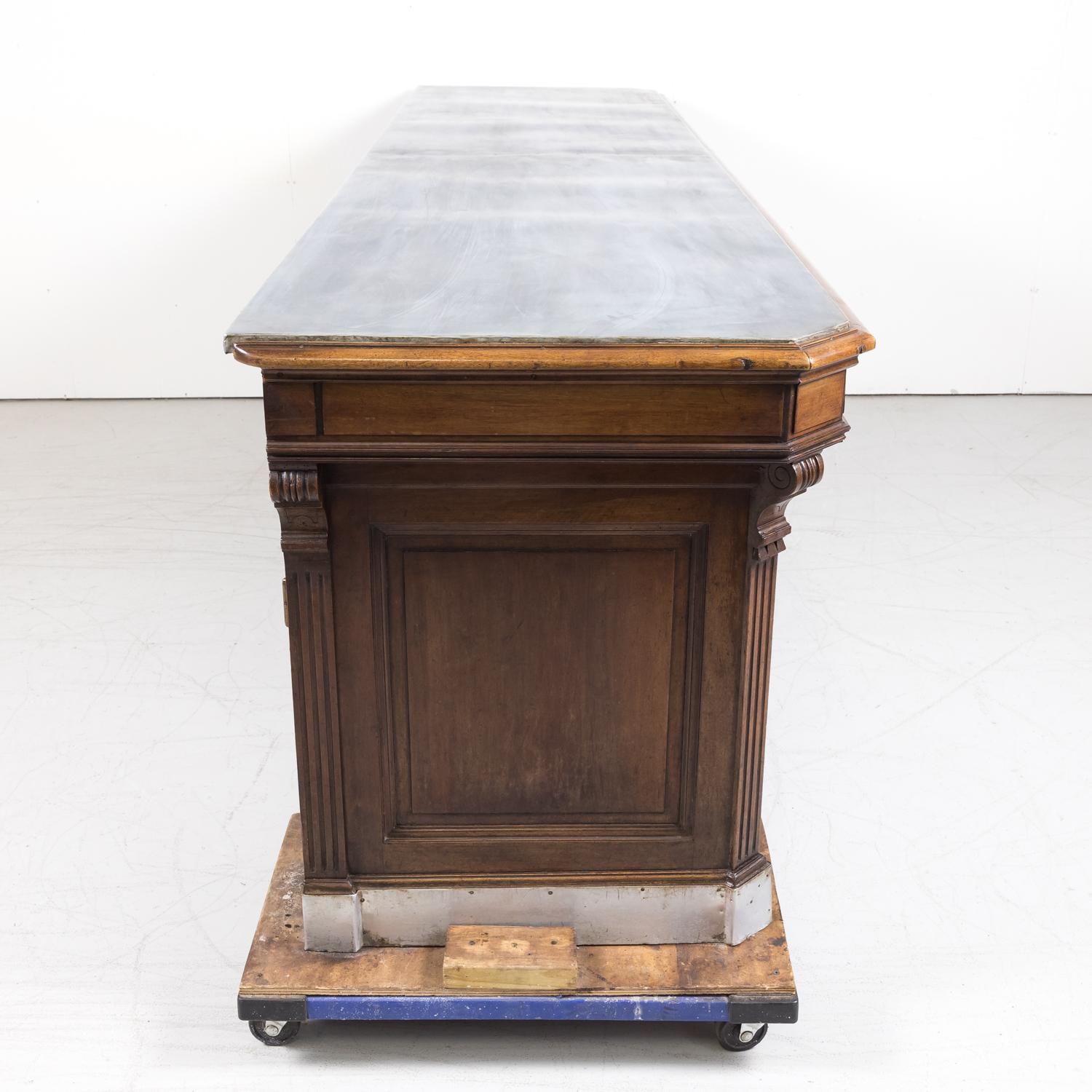 19th Century French Store or Reception Counter in Walnut with Zinc Top 6
