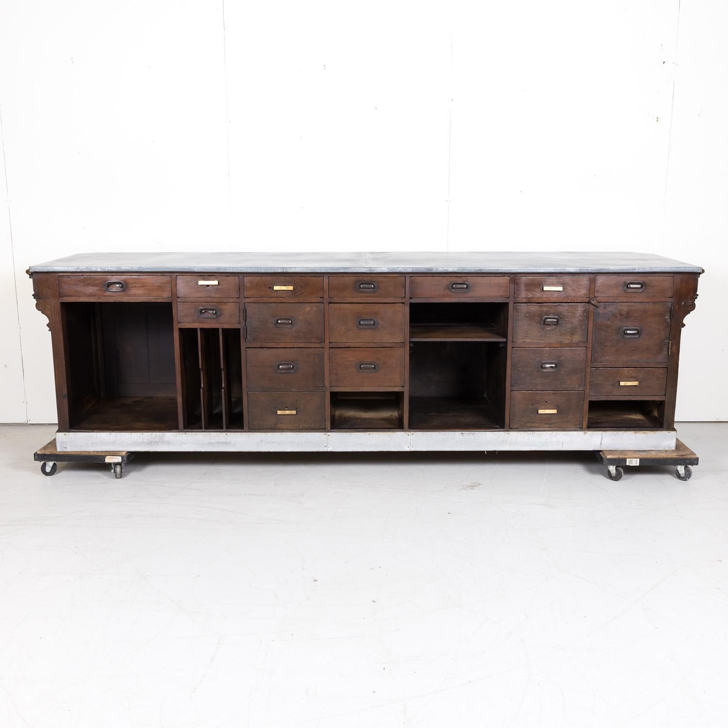 19th Century French Store or Reception Counter in Walnut with Zinc Top 8