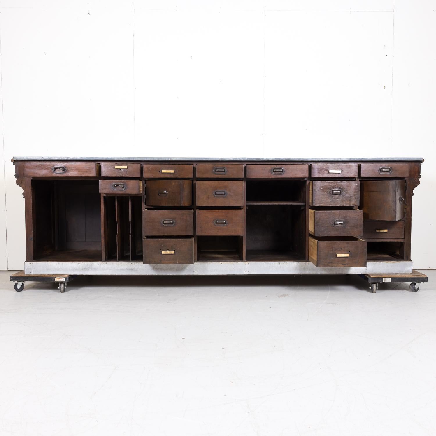 19th Century French Store or Reception Counter in Walnut with Zinc Top 10