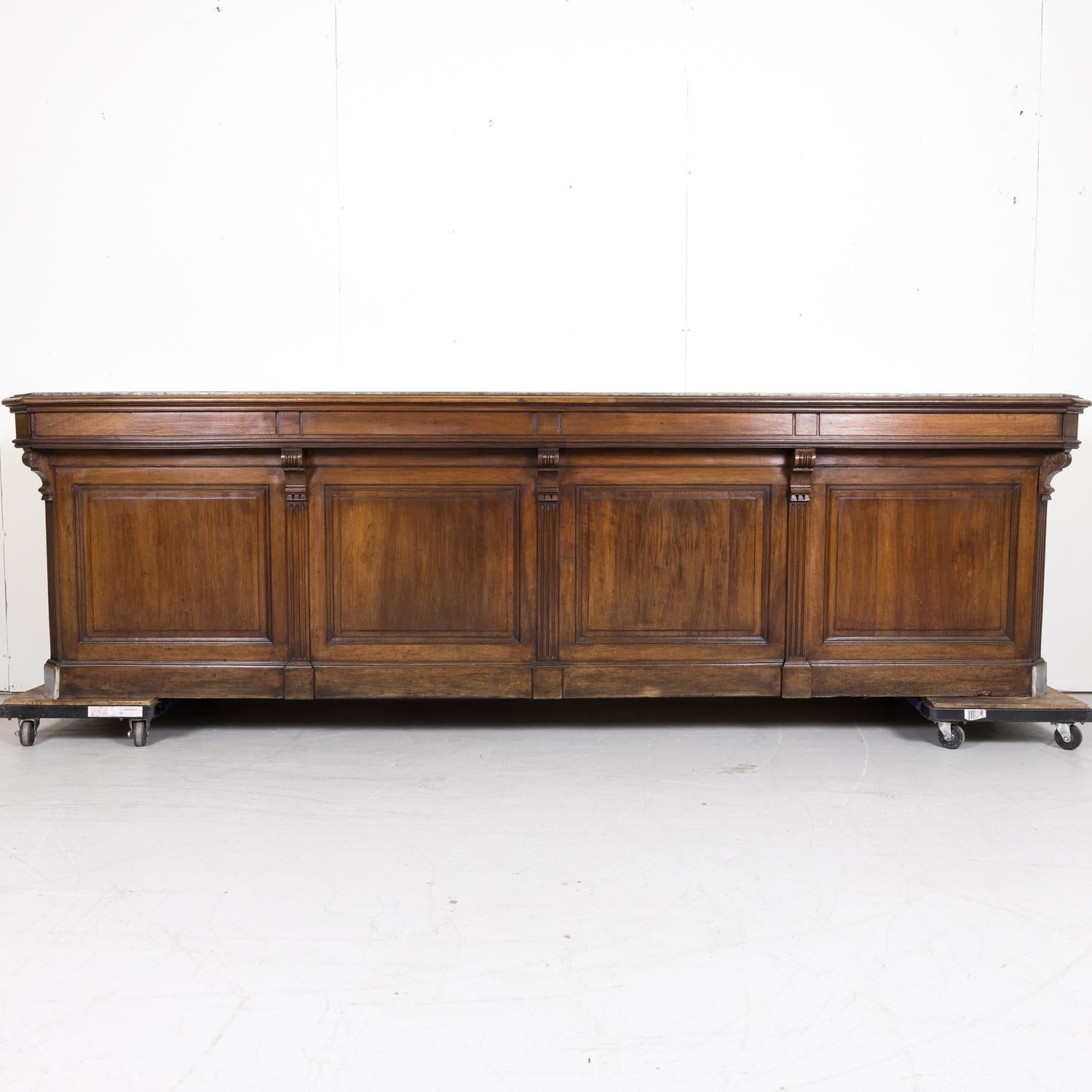 19th Century French Store or Reception Counter in Walnut with Zinc Top In Good Condition In Birmingham, AL