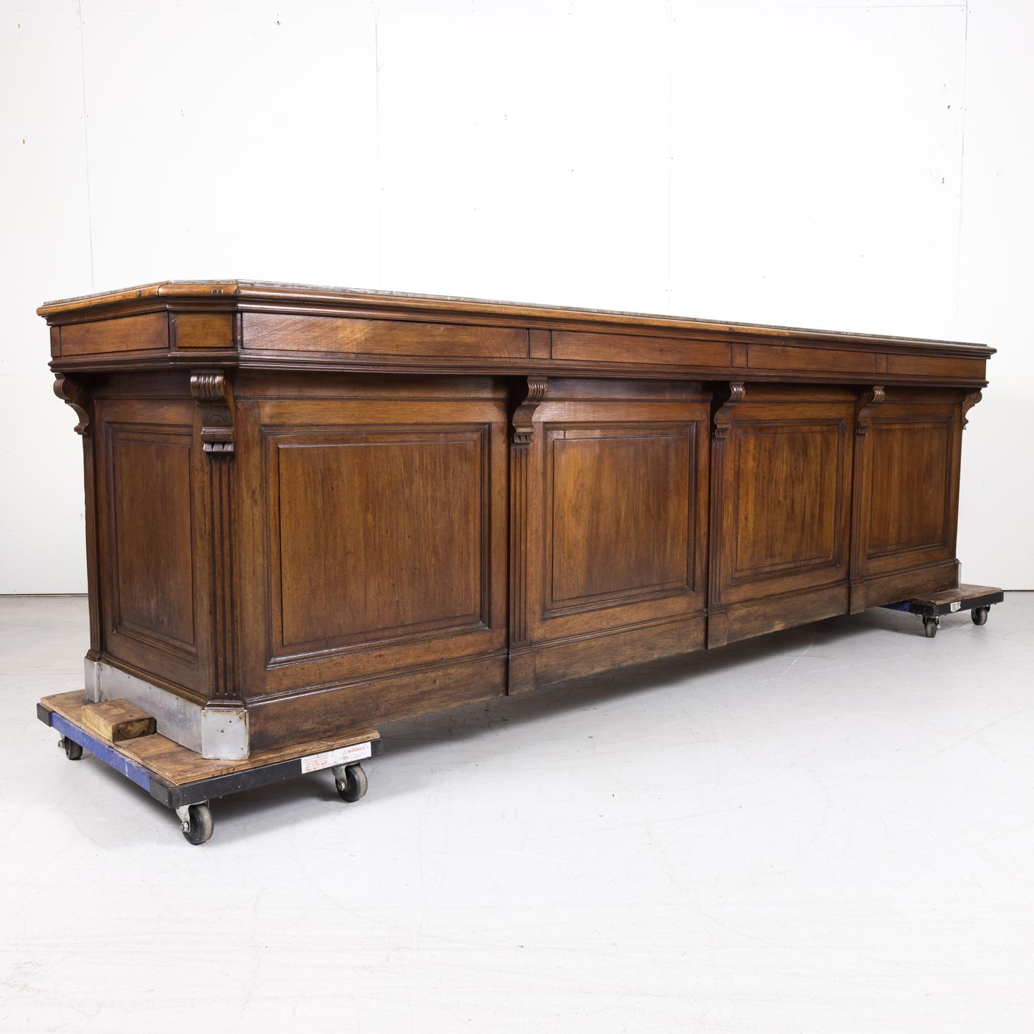 Late 19th Century 19th Century French Store or Reception Counter in Walnut with Zinc Top