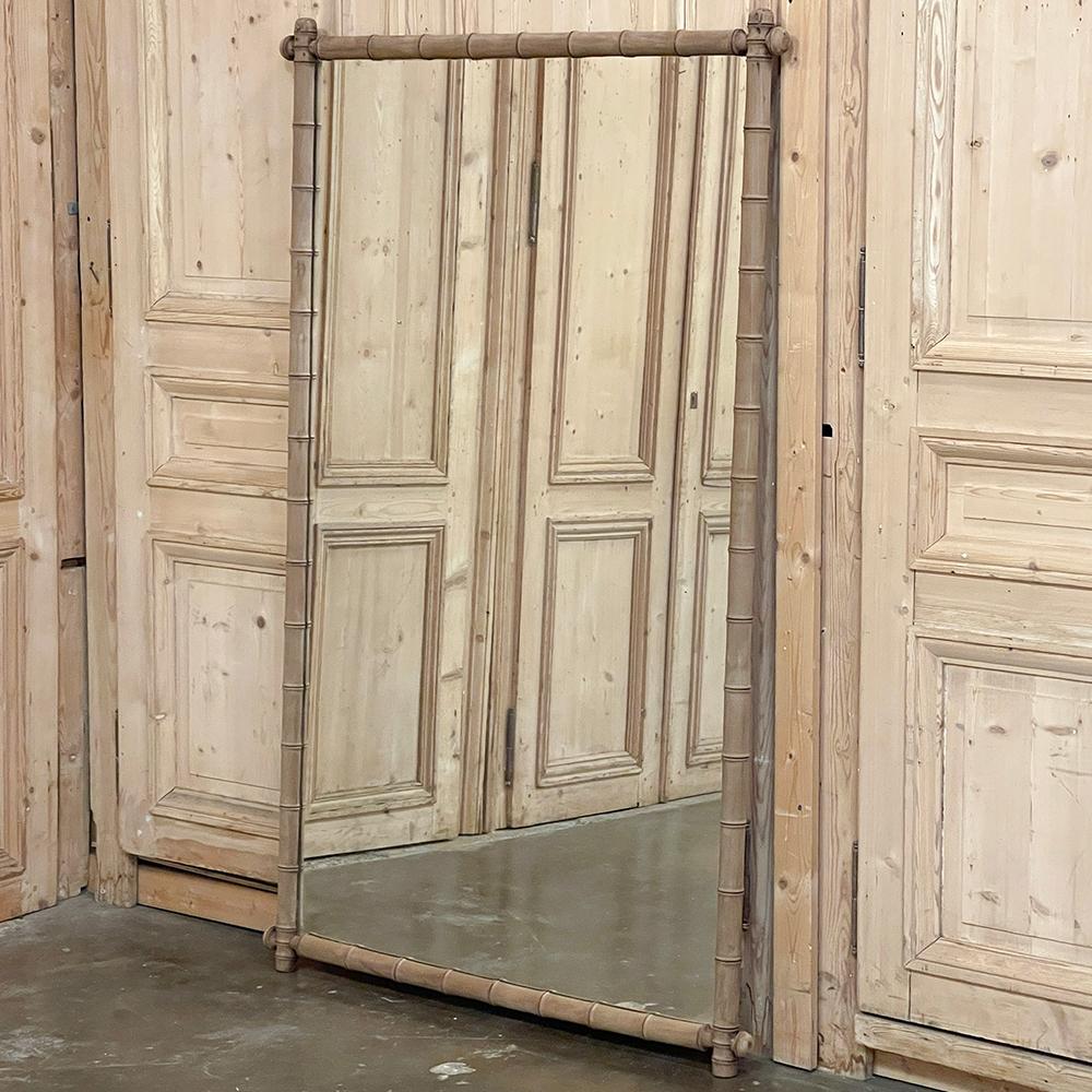 Rustic 19th Century French Stripped Faux Bamboo Mirror For Sale
