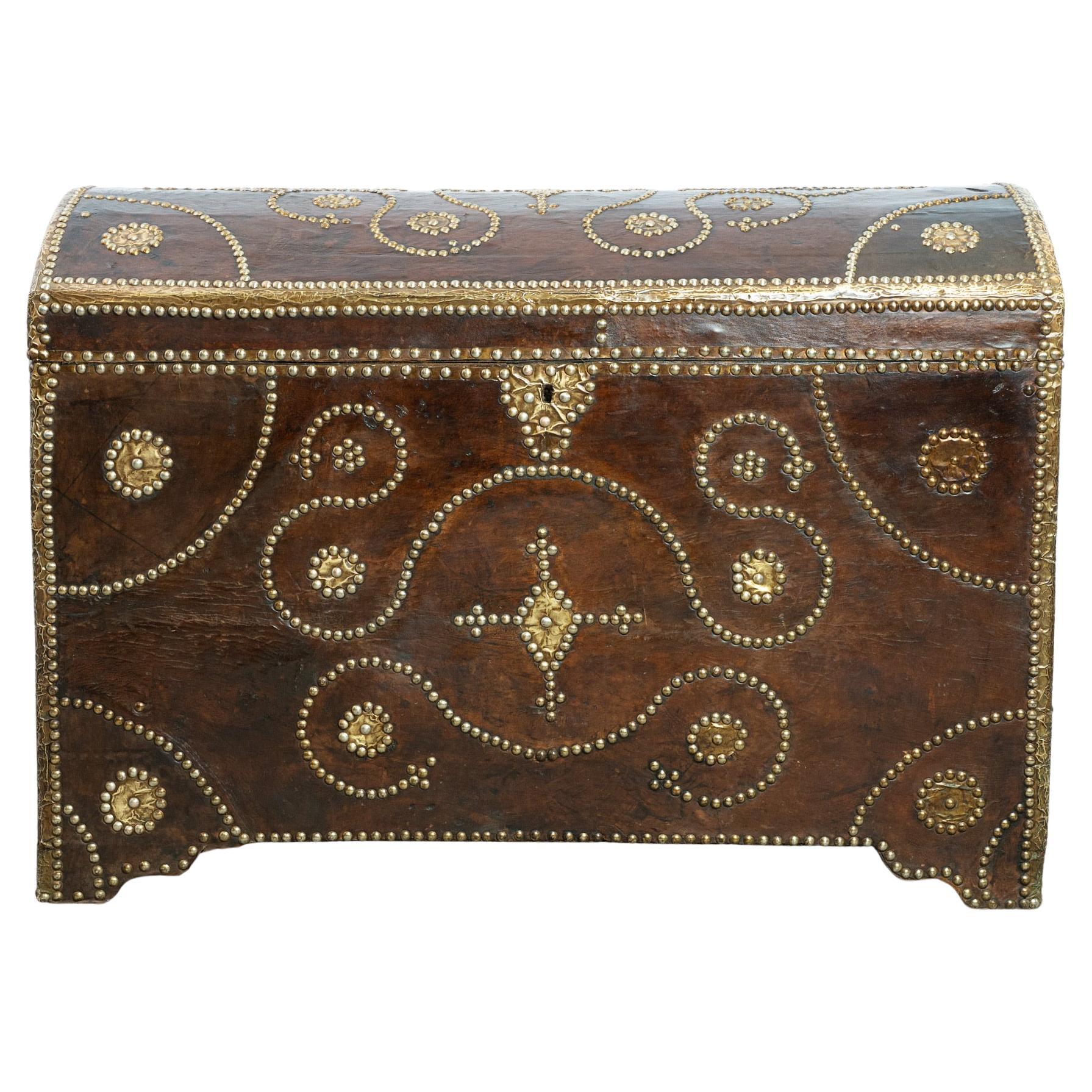 19th Century French Studded Leather Dome Top Chest