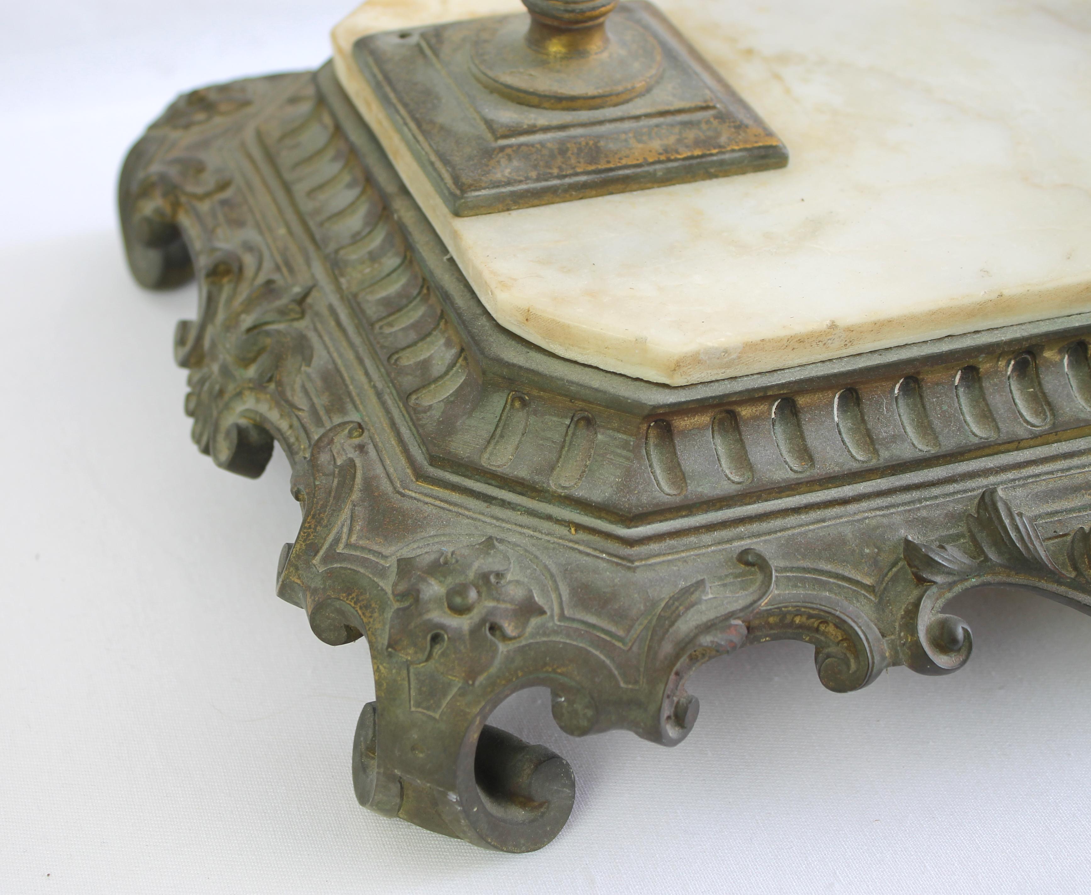 French Provincial 19th Century French Style Bronze and Marble Ink Well