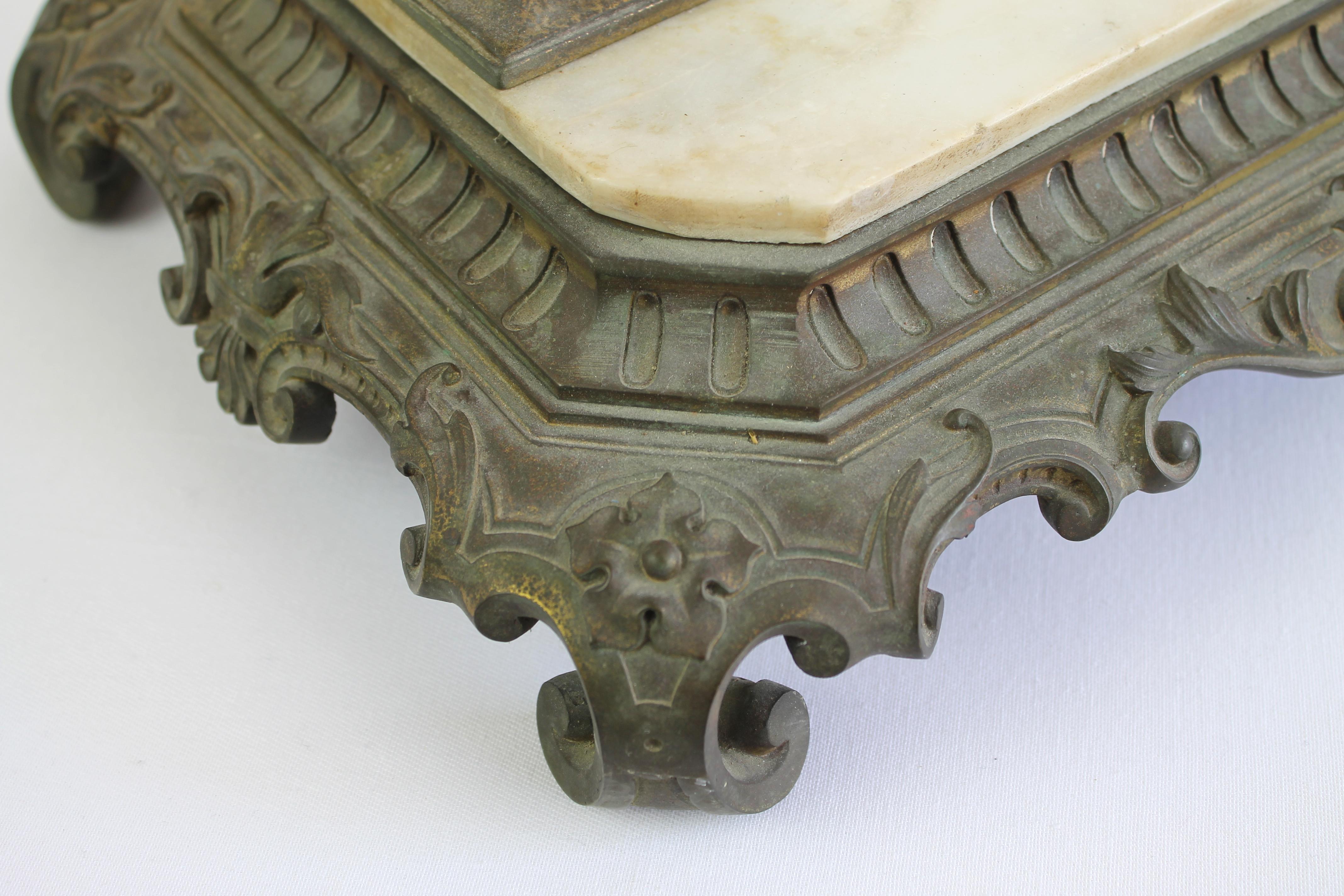 19th Century French Style Bronze and Marble Ink Well 1