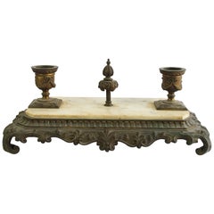 Vintage 19th Century French Style Bronze and Marble Ink Well