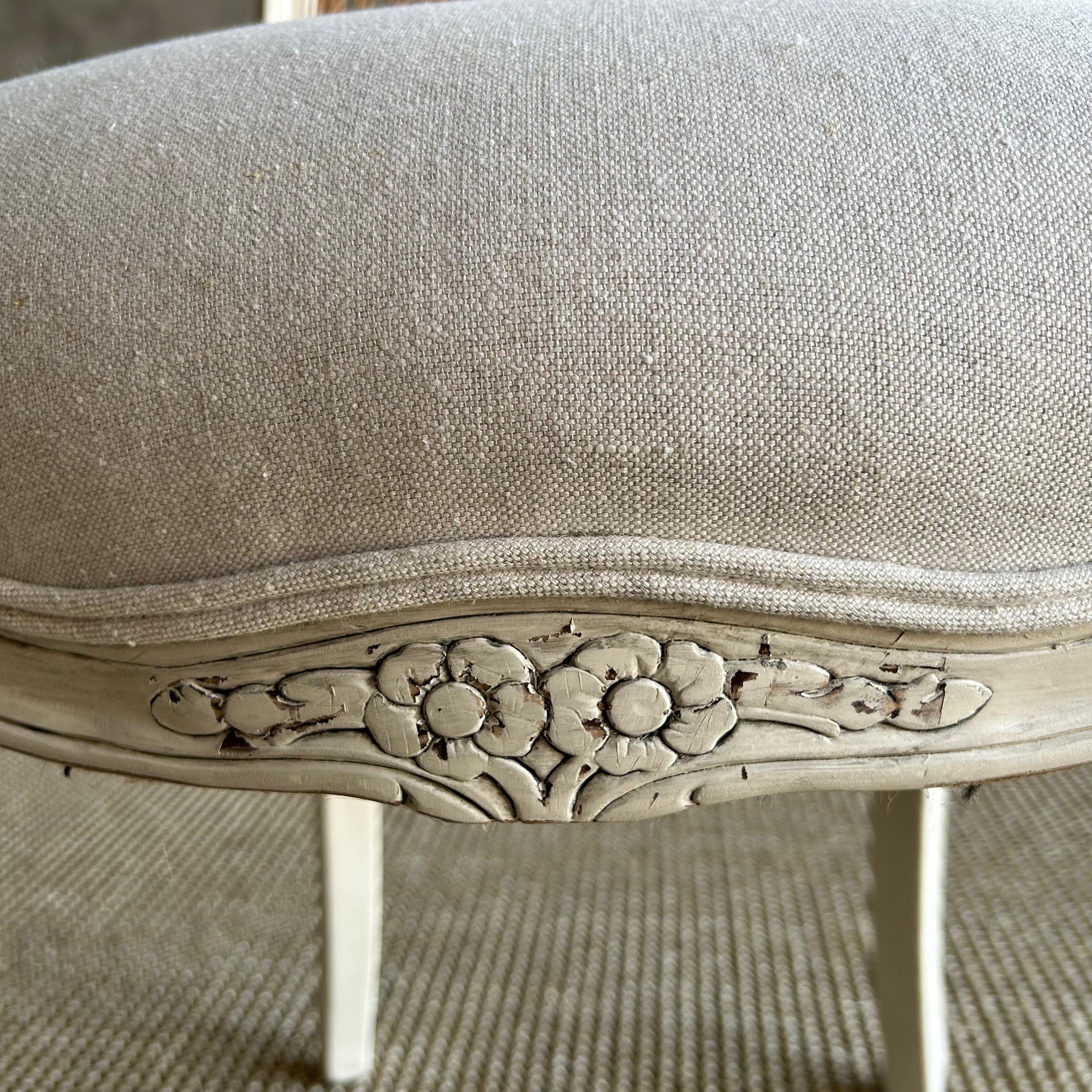 19th Century French Style Painted Cane and Upholstered Vanity or Side Chair For Sale 6