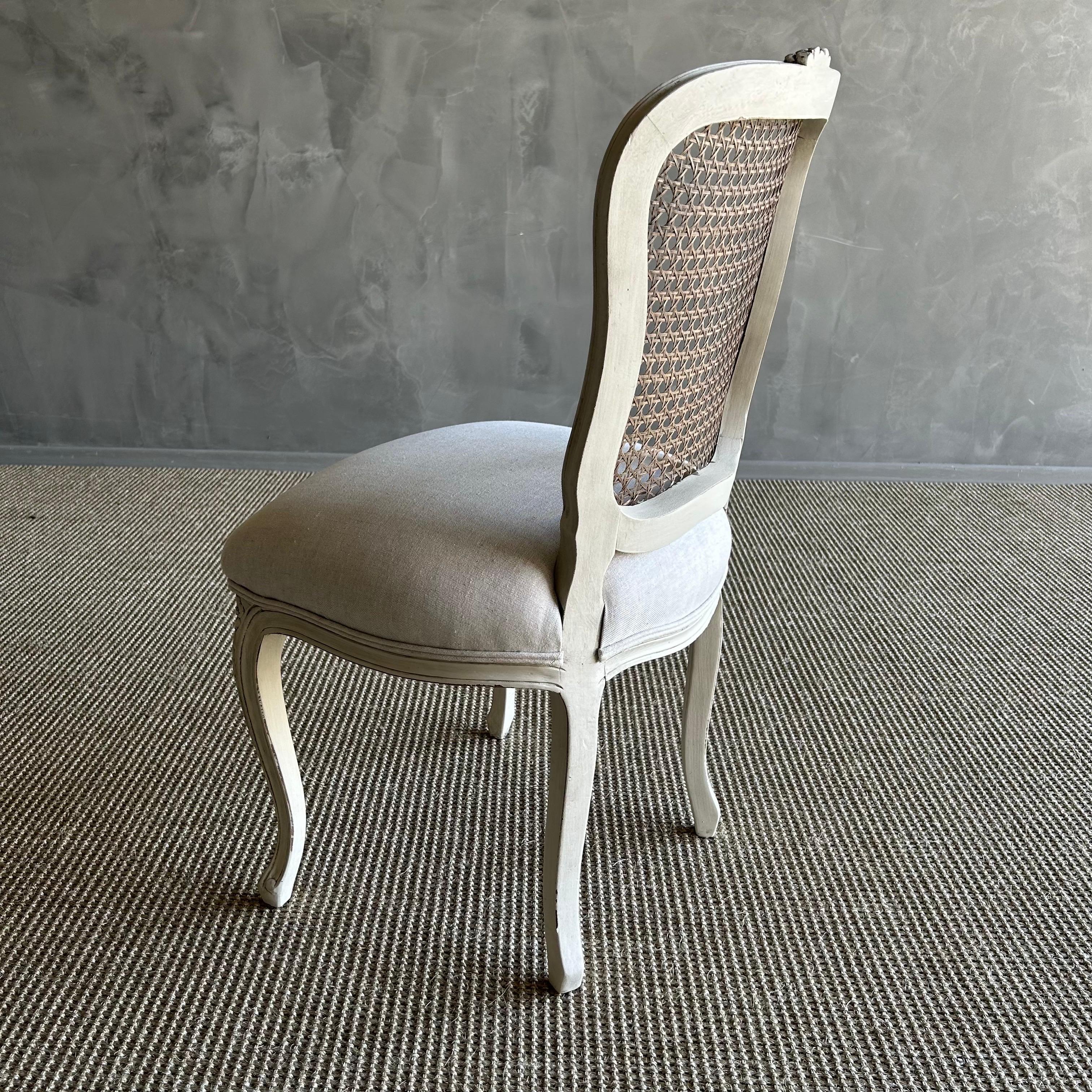 19th Century French Style Painted Cane and Upholstered Vanity or Side Chair For Sale 8