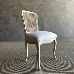 19th Century French Style Painted Cane and Upholstered Vanity or Side Chair