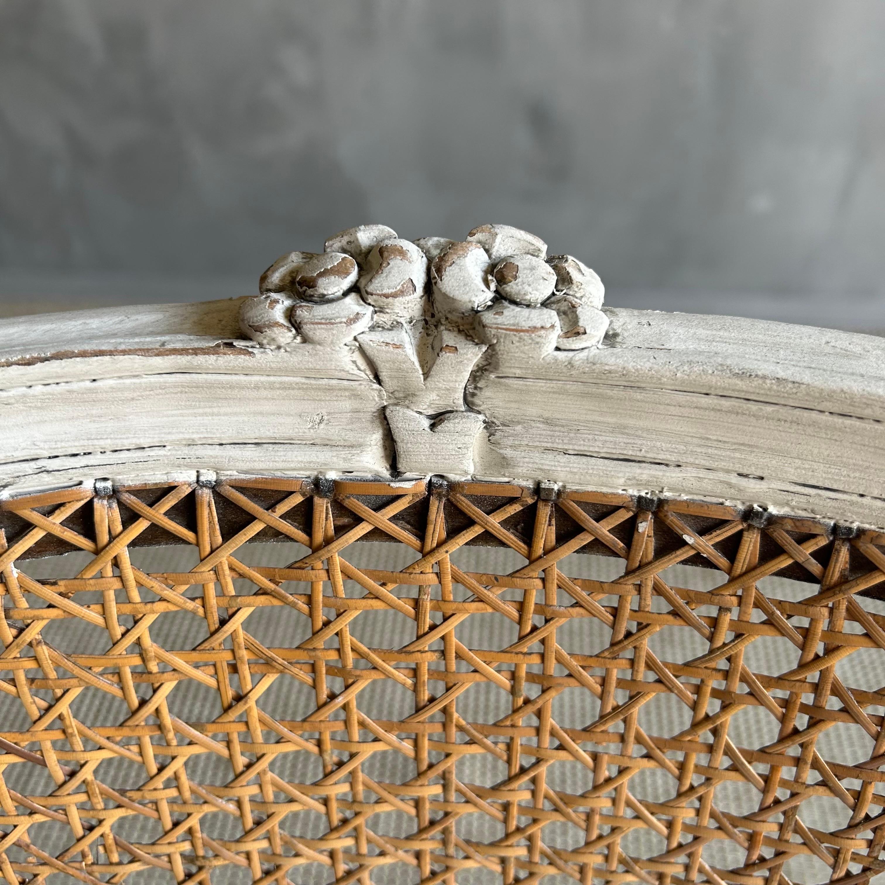 19th Century French Style Painted Cane and Upholstered Vanity or Side Chair In Good Condition For Sale In Old Town Orange, CA