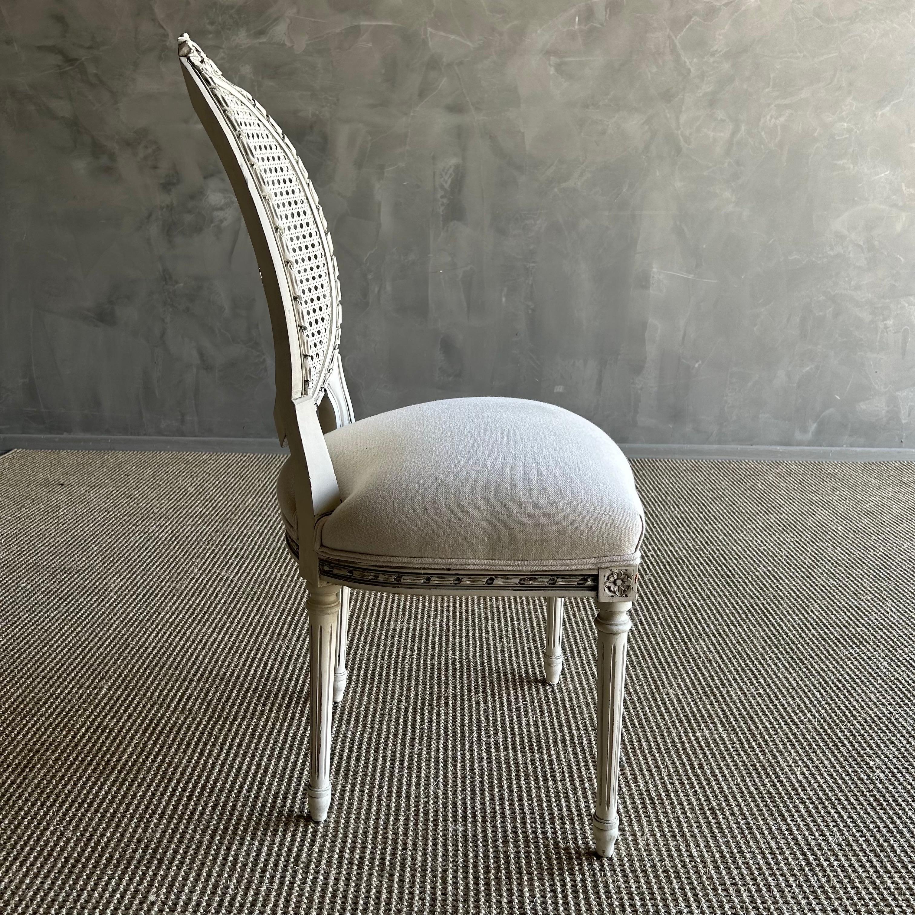 19th Century French Style Painted Cane and Upholstered Vanity or Side Chair In Good Condition In Old Town Orange, CA