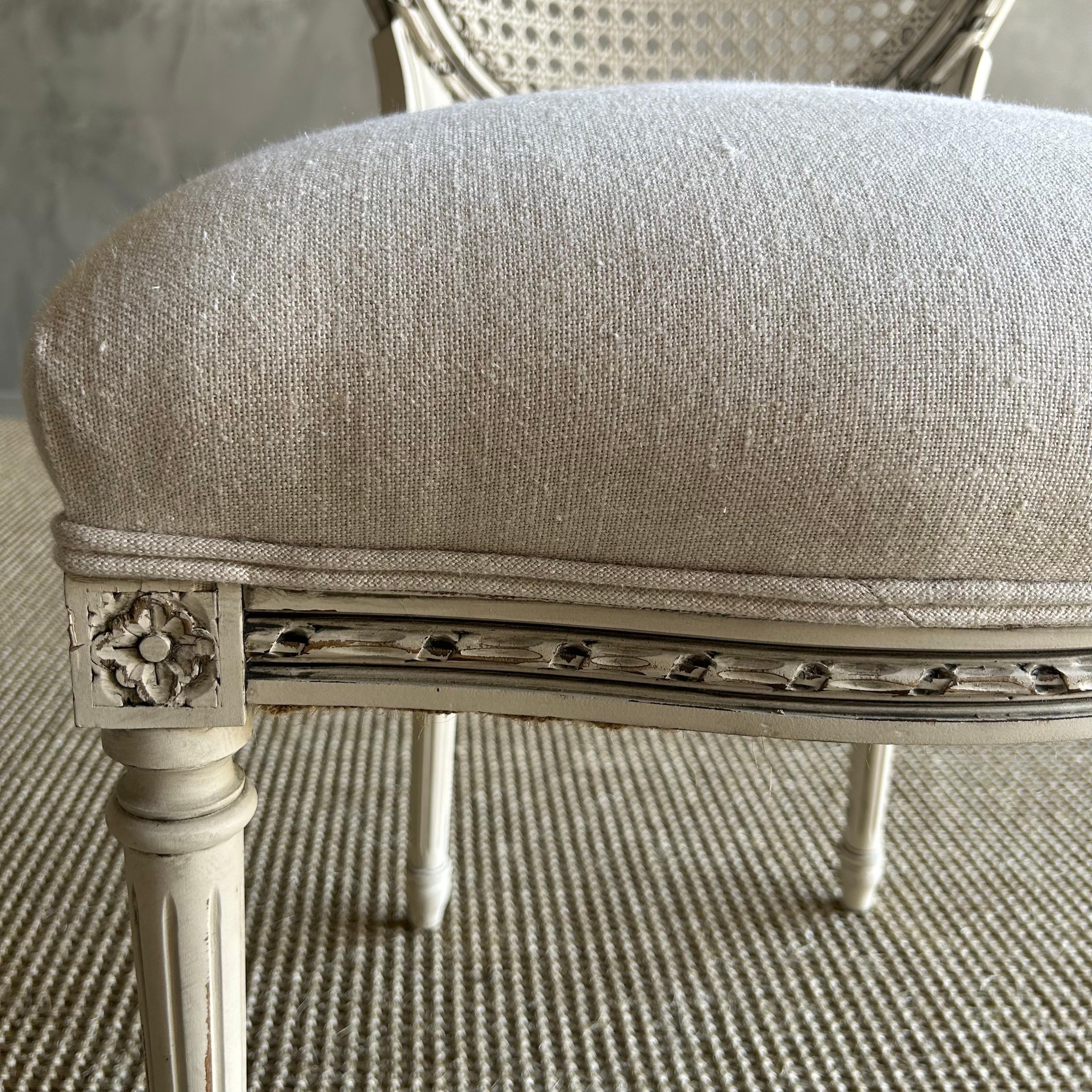 19th Century French Style Painted Cane and Upholstered Vanity or Side Chair 2