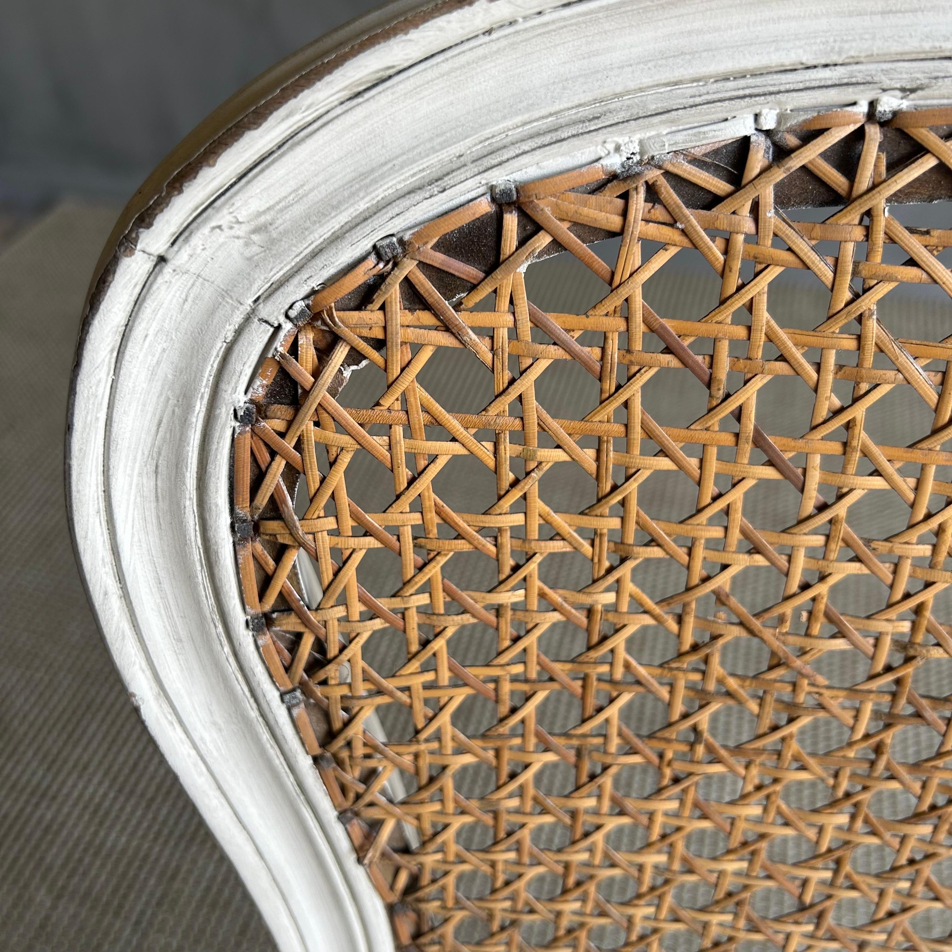 19th Century French Style Painted Cane and Upholstered Vanity or Side Chair For Sale 3