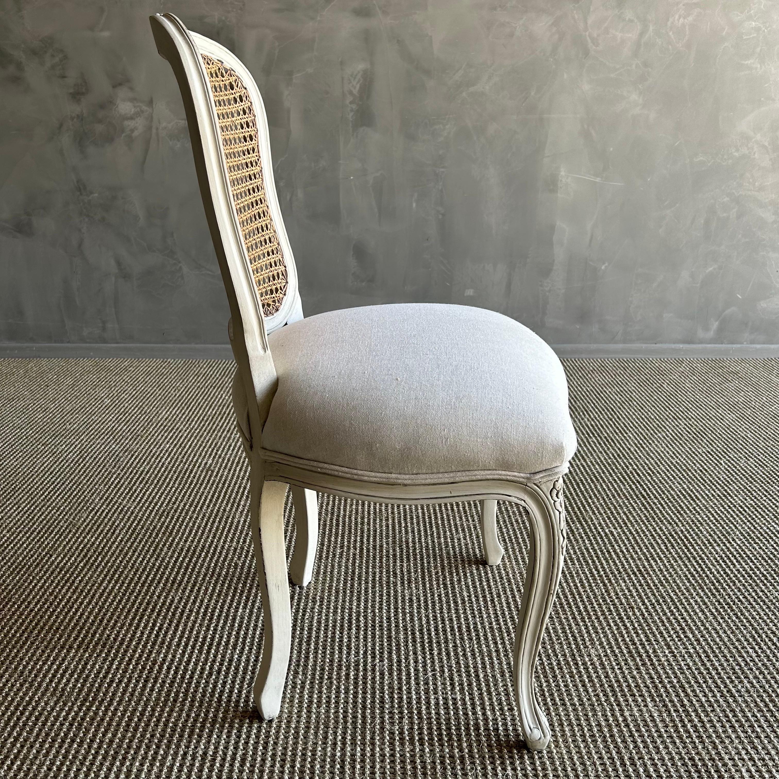 19th Century French Style Painted Cane and Upholstered Vanity or Side Chair For Sale 4