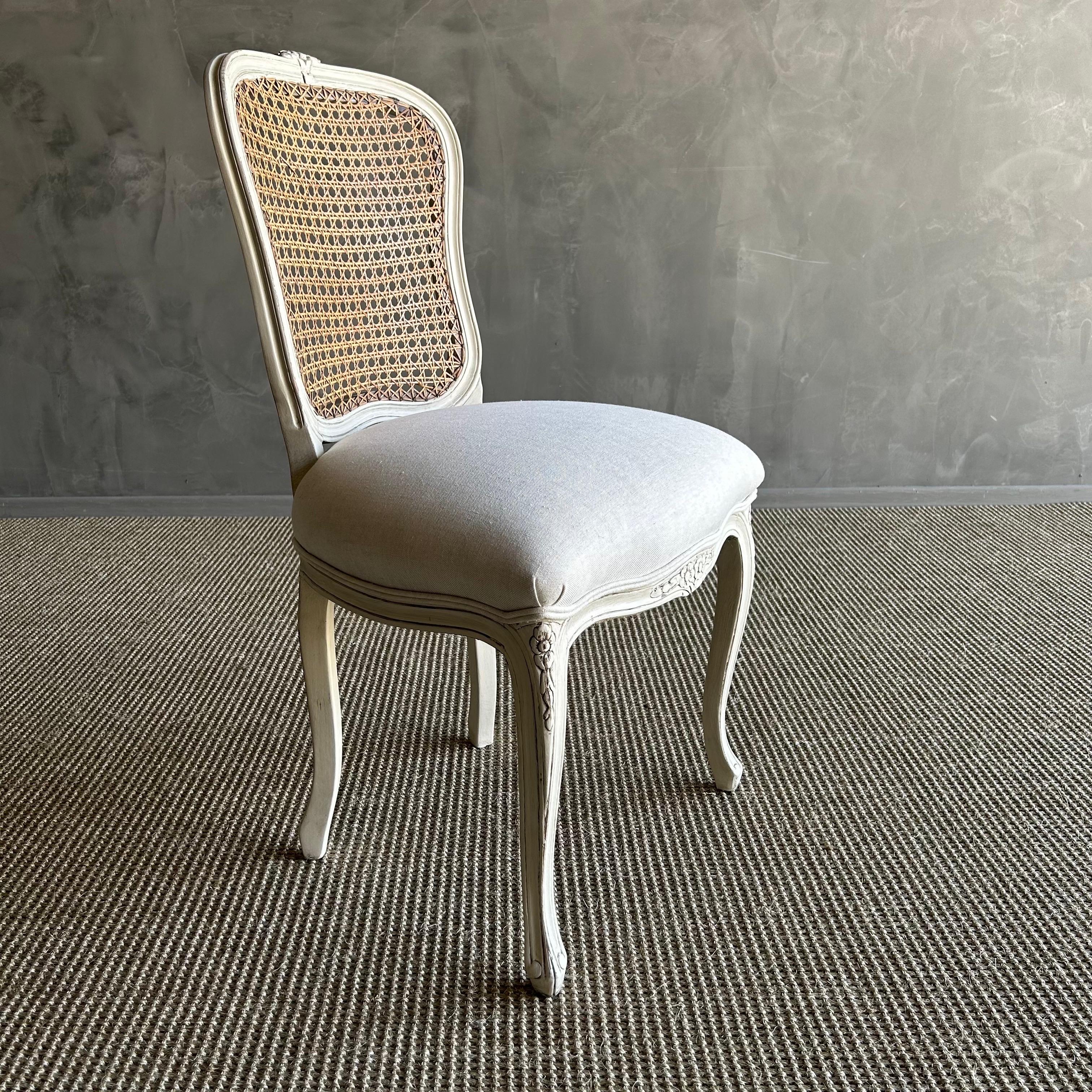19th Century French Style Painted Cane and Upholstered Vanity or Side Chair For Sale 5