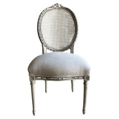 19th Century French Style Painted Cane and Upholstered Vanity or Side Chair