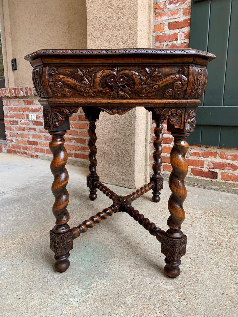 19th Century French Table Barley Twist Carved Oak Center Hall Sofa Renaissance For Sale 6
