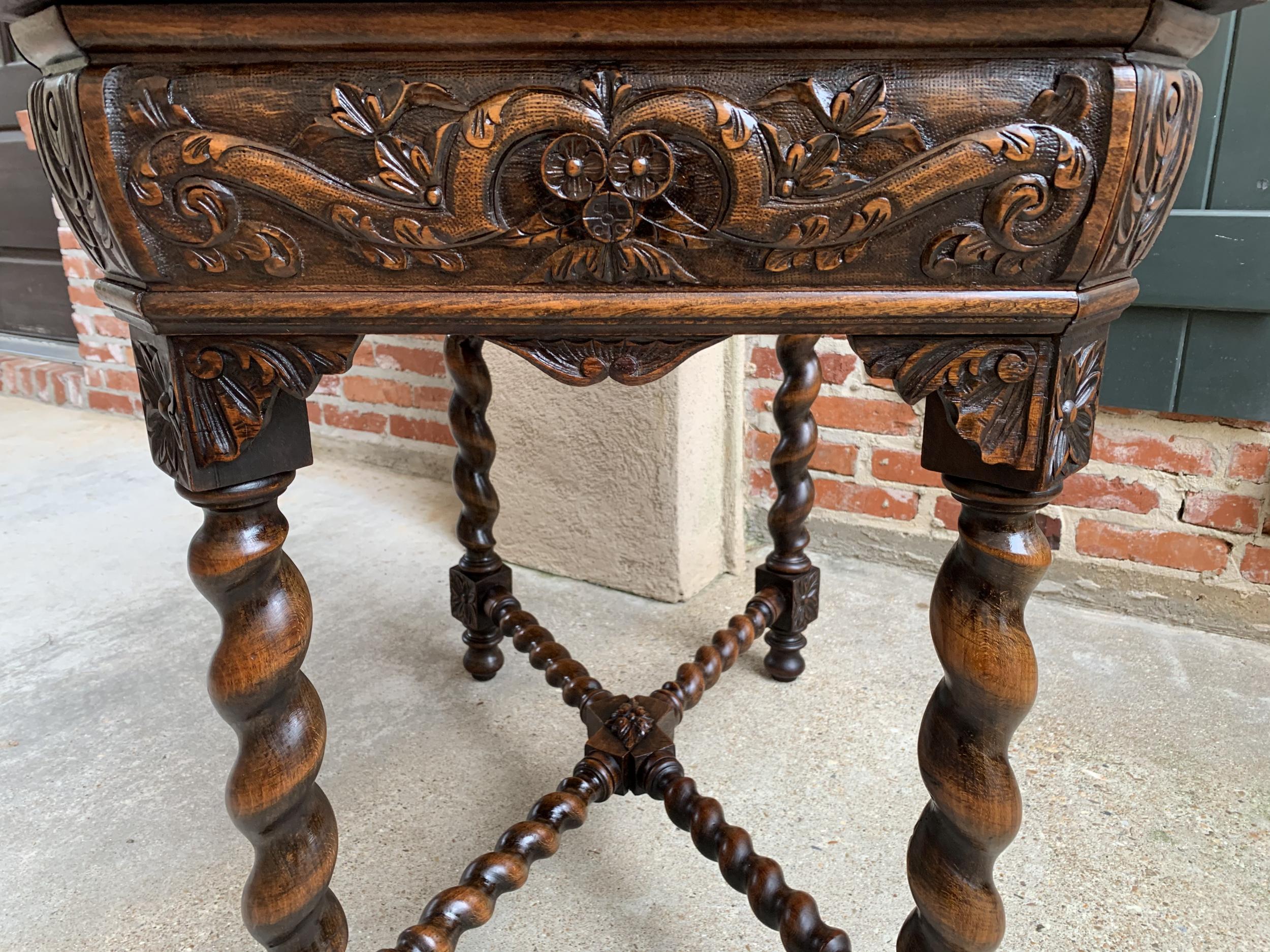 Antique French Table Barley Twist Carved Oak Center Hall Sofa Renaissance c1890 11