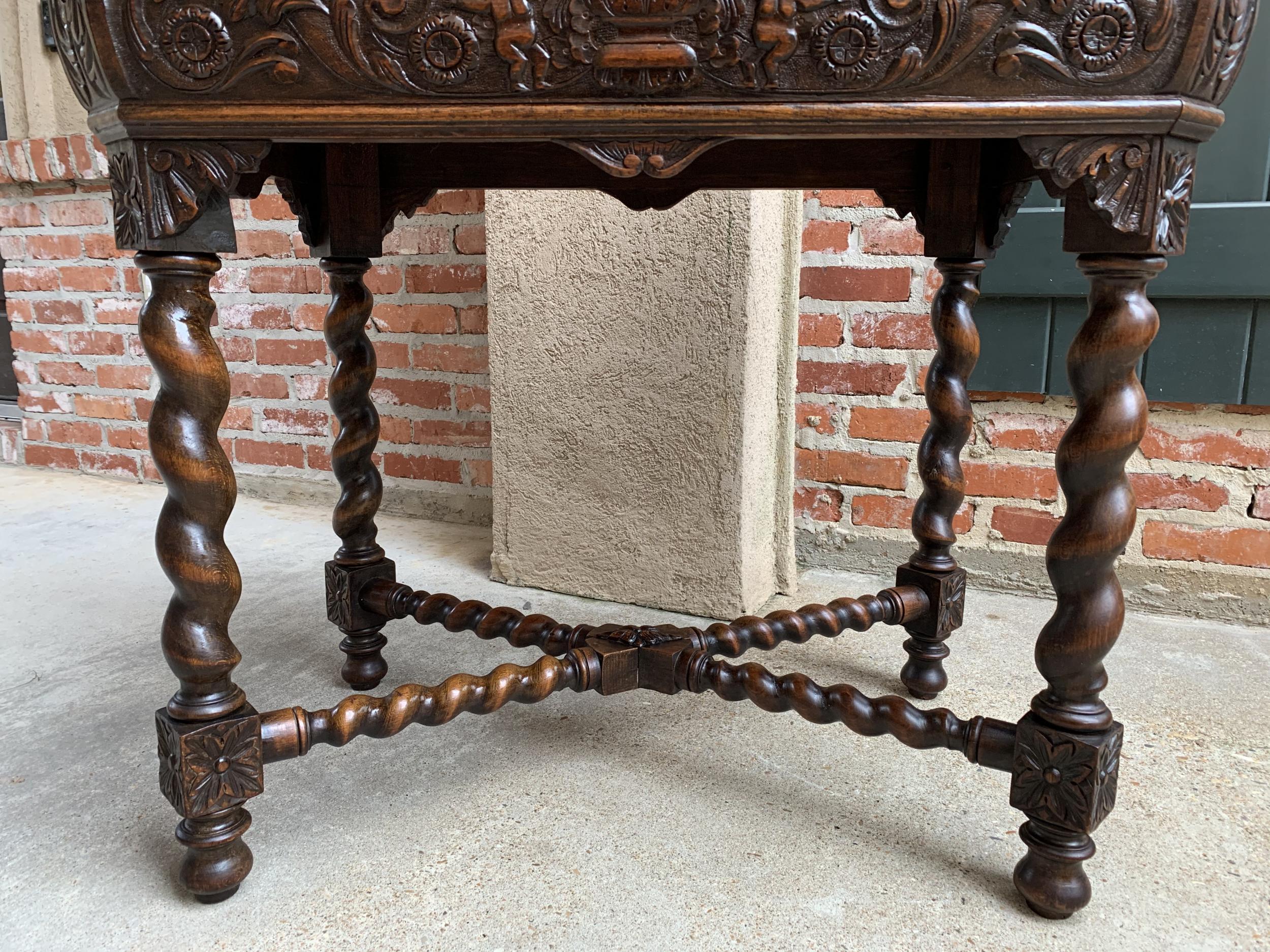 Antique French Table Barley Twist Carved Oak Center Hall Sofa Renaissance c1890 12