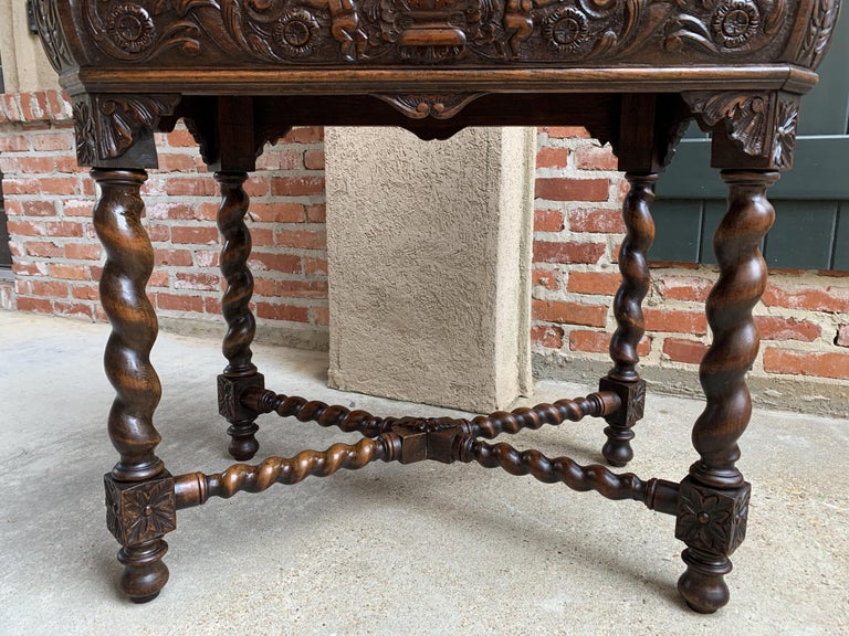 19th Century French Table Barley Twist Carved Oak Center Hall Sofa Renaissance For Sale 13