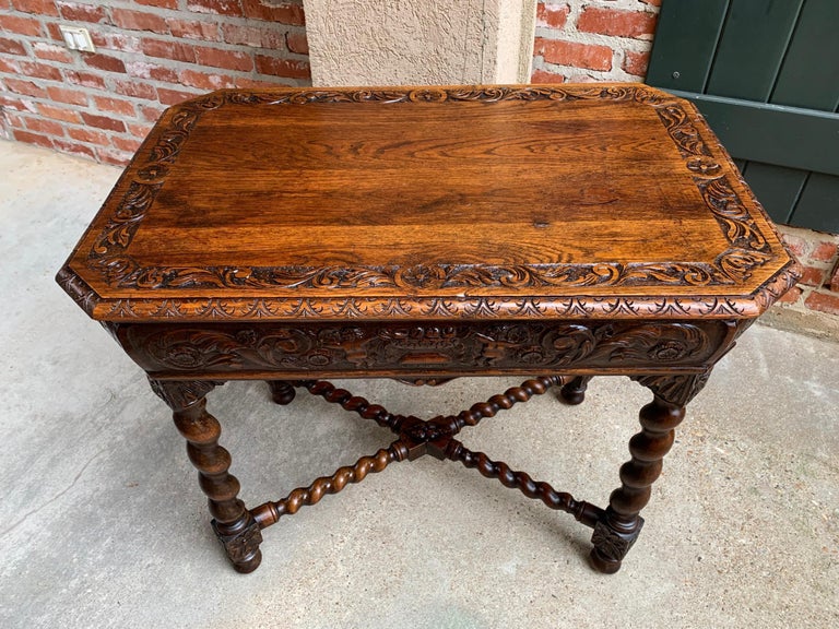 19th Century French Table Barley Twist Carved Oak Center Hall Sofa Renaissance For Sale 15