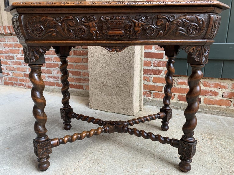 19th Century French Table Barley Twist Carved Oak Center Hall Sofa Renaissance For Sale 2