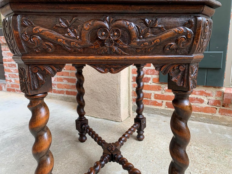 19th Century French Table Barley Twist Carved Oak Center Hall Sofa Renaissance For Sale 3
