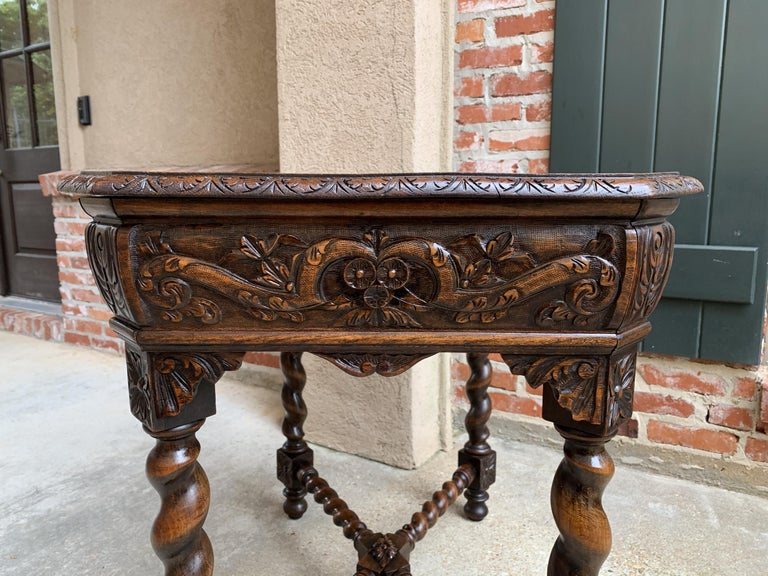 19th Century French Table Barley Twist Carved Oak Center Hall Sofa Renaissance For Sale 4