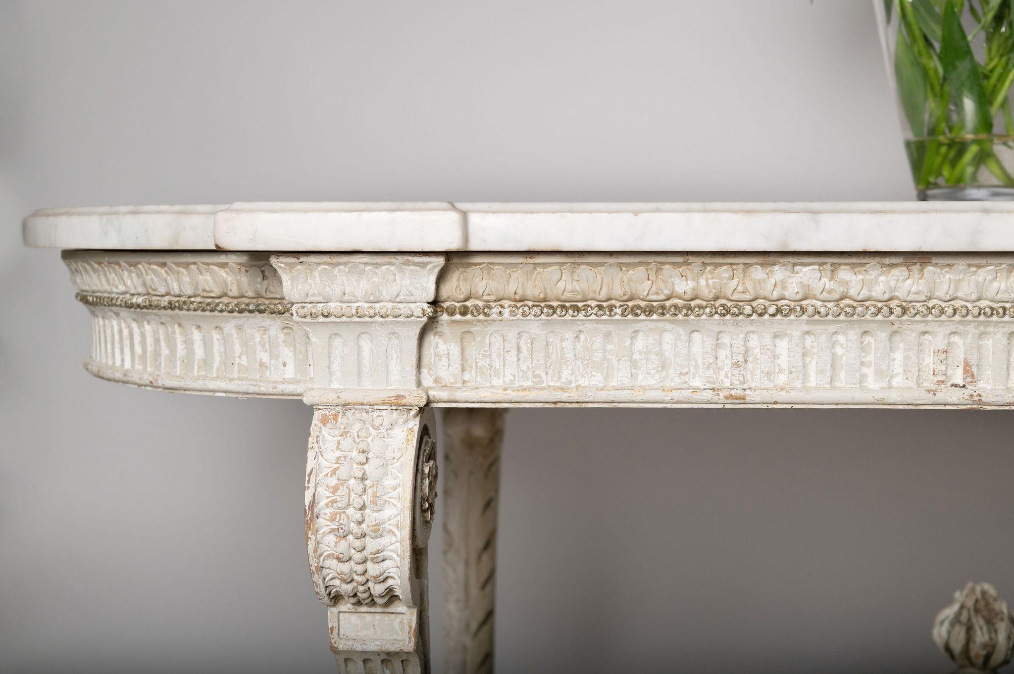 19th Century French table, console table, centre table, marble top, carved wood For Sale 1