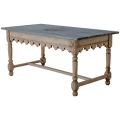 19th Century French Table de Boucherie in Bleached Walnut with Original Zinc Top