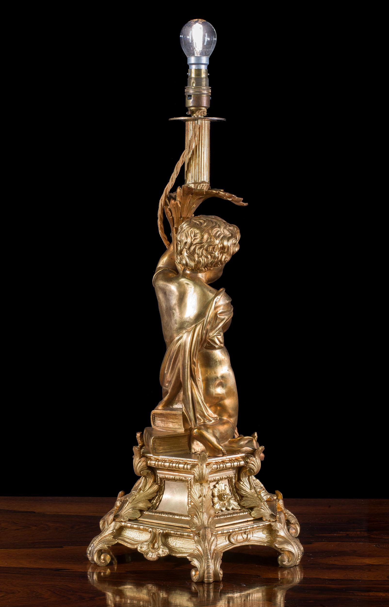 Rococo 19th Century French Table Lamp in Ormolu For Sale