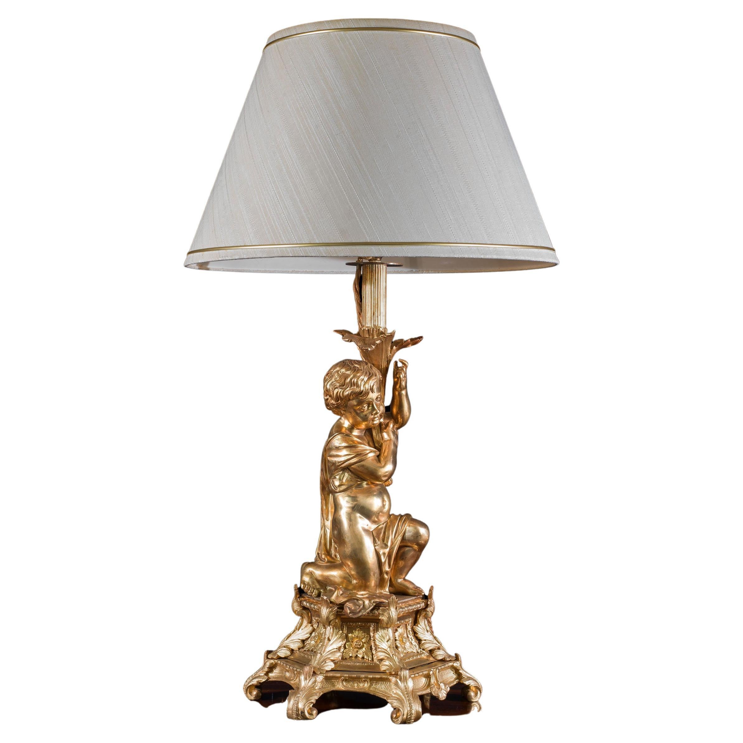 Lampe de table française du XIXe siècle en bronze doré